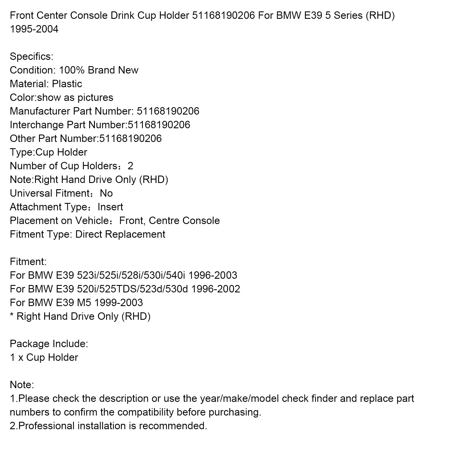 Giver per la console centrale prima di 51168190206 per la serie BMW 5 E39 (ala destra)
