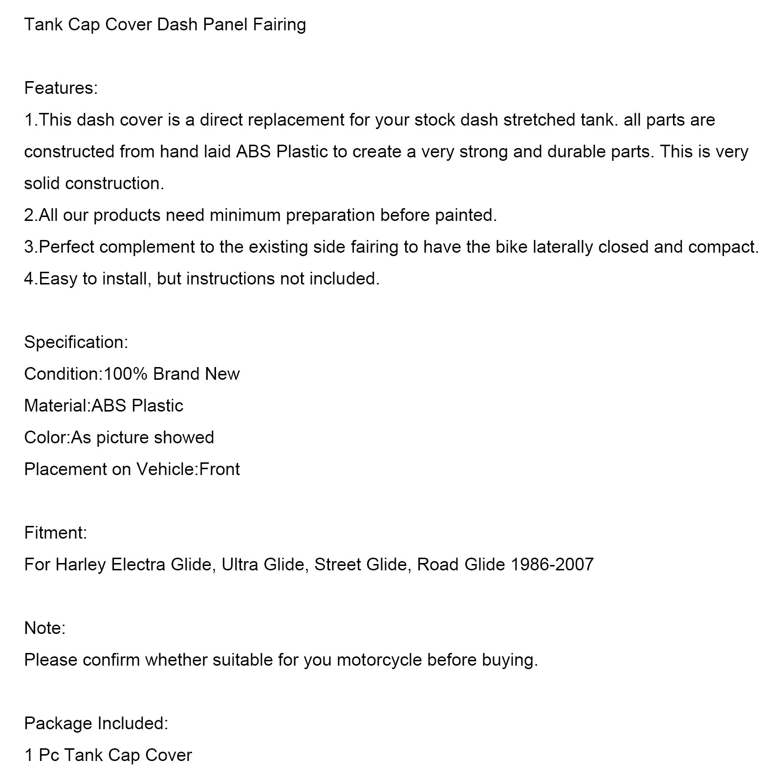 1986-2007 Harley Electra Glide, Ultra Glide, Street Glide, Road Glide Tank Caps Cover Panel Carenage