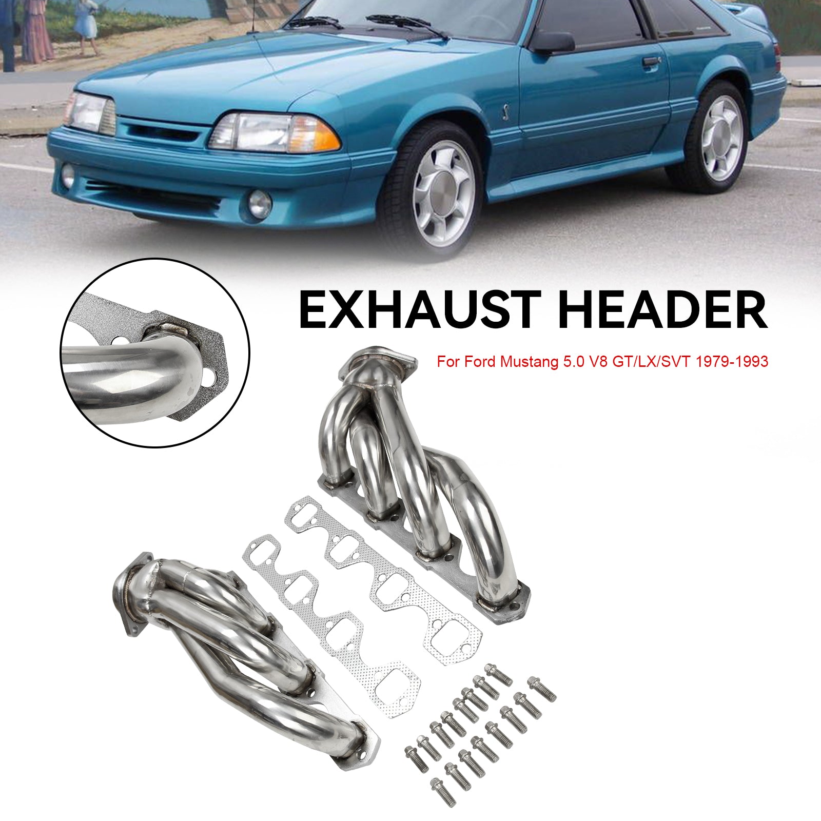 Kolektor wydechowy ze stali nierdzewnej do Forda Mustanga 5.0 V8 GT/LX/SVT (1979-1993)