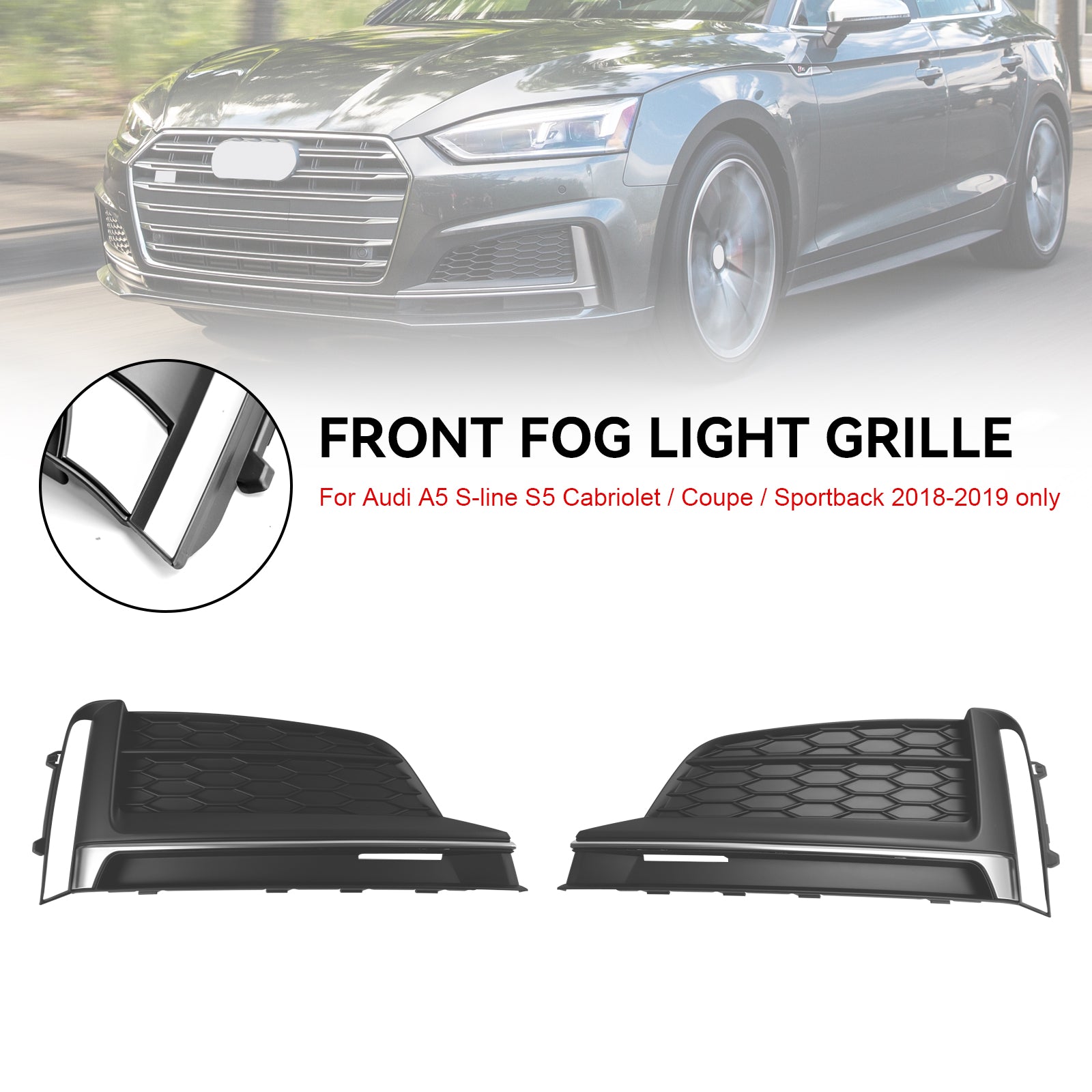 2 stks voor bumper mist lichte hoes trim voor Audi A5 S-Line S5 2018-2019