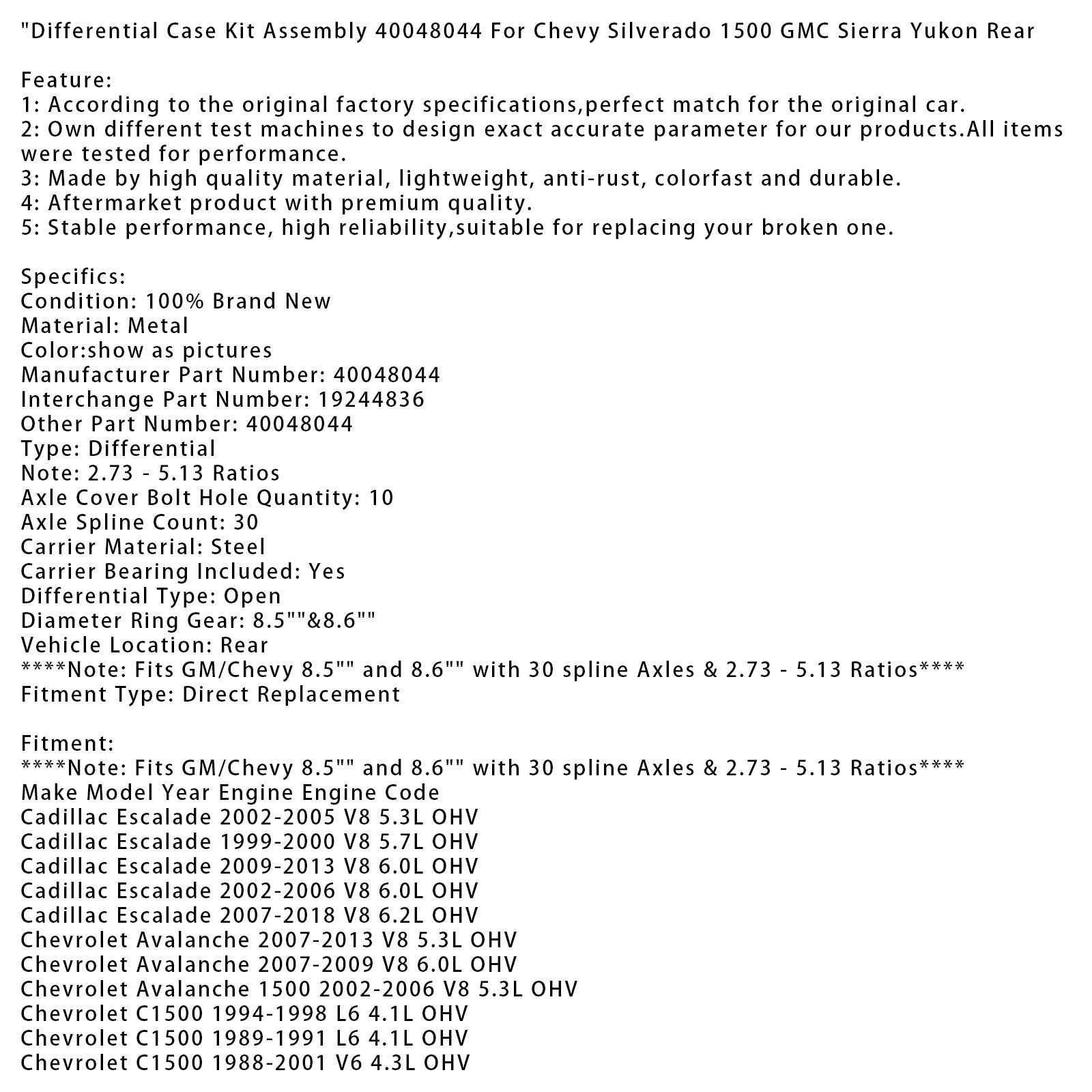 OHV diferencialni primer za Chevrolet S10 V6 4.3 L 1999-2004 (40048044)