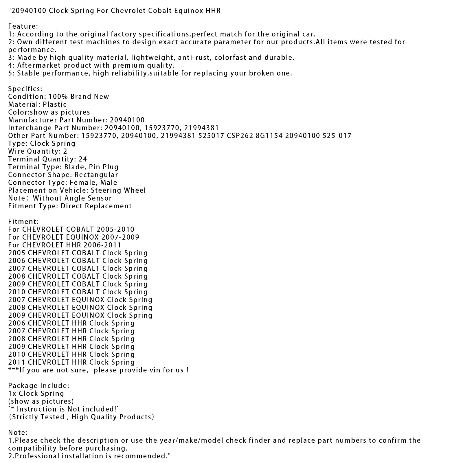 Primavera di'orologio 20940100 per Chevrolet Cobalt Equinox HHR