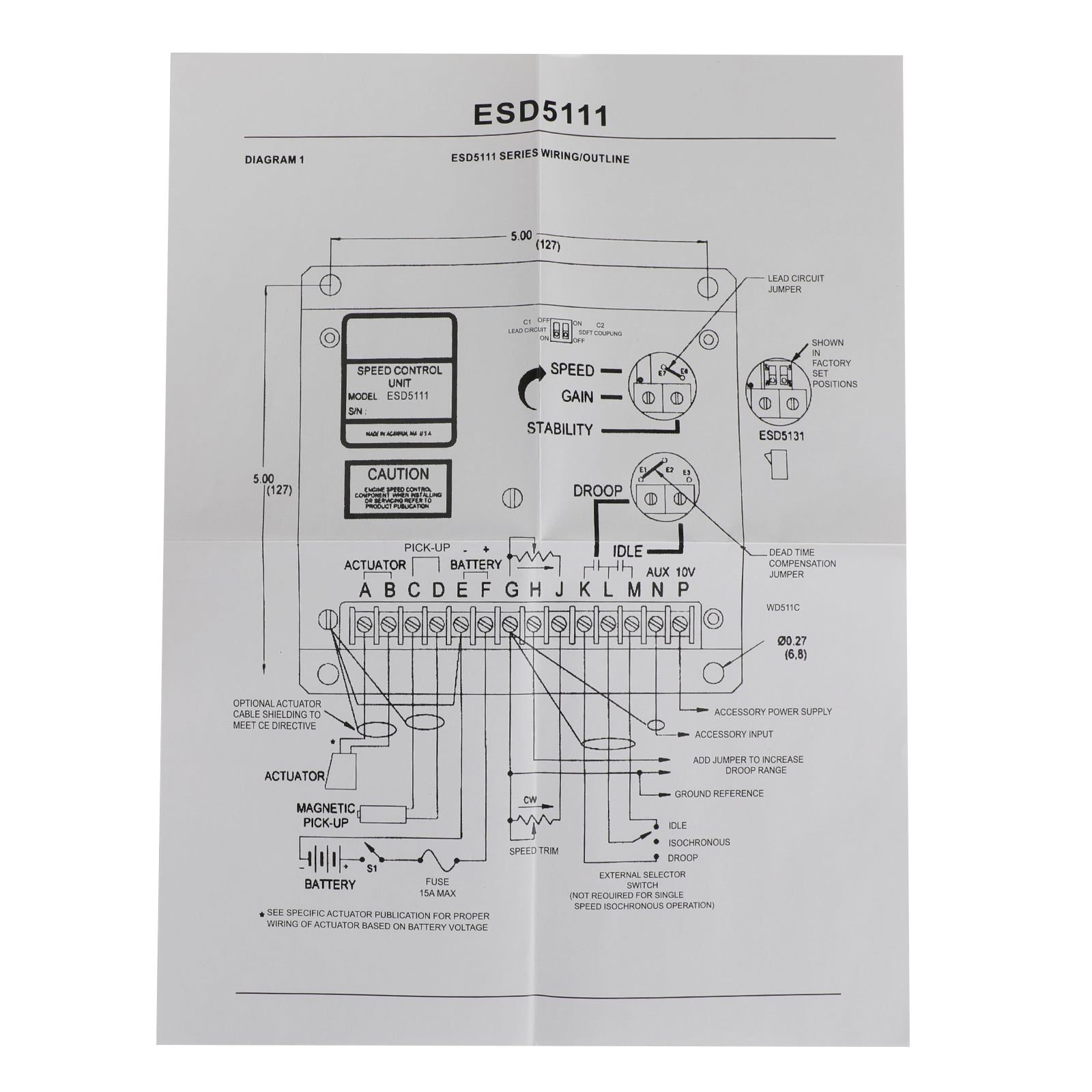 Elektroninen moottorin nopeudensäädin ESD5111 Generaattorin osat