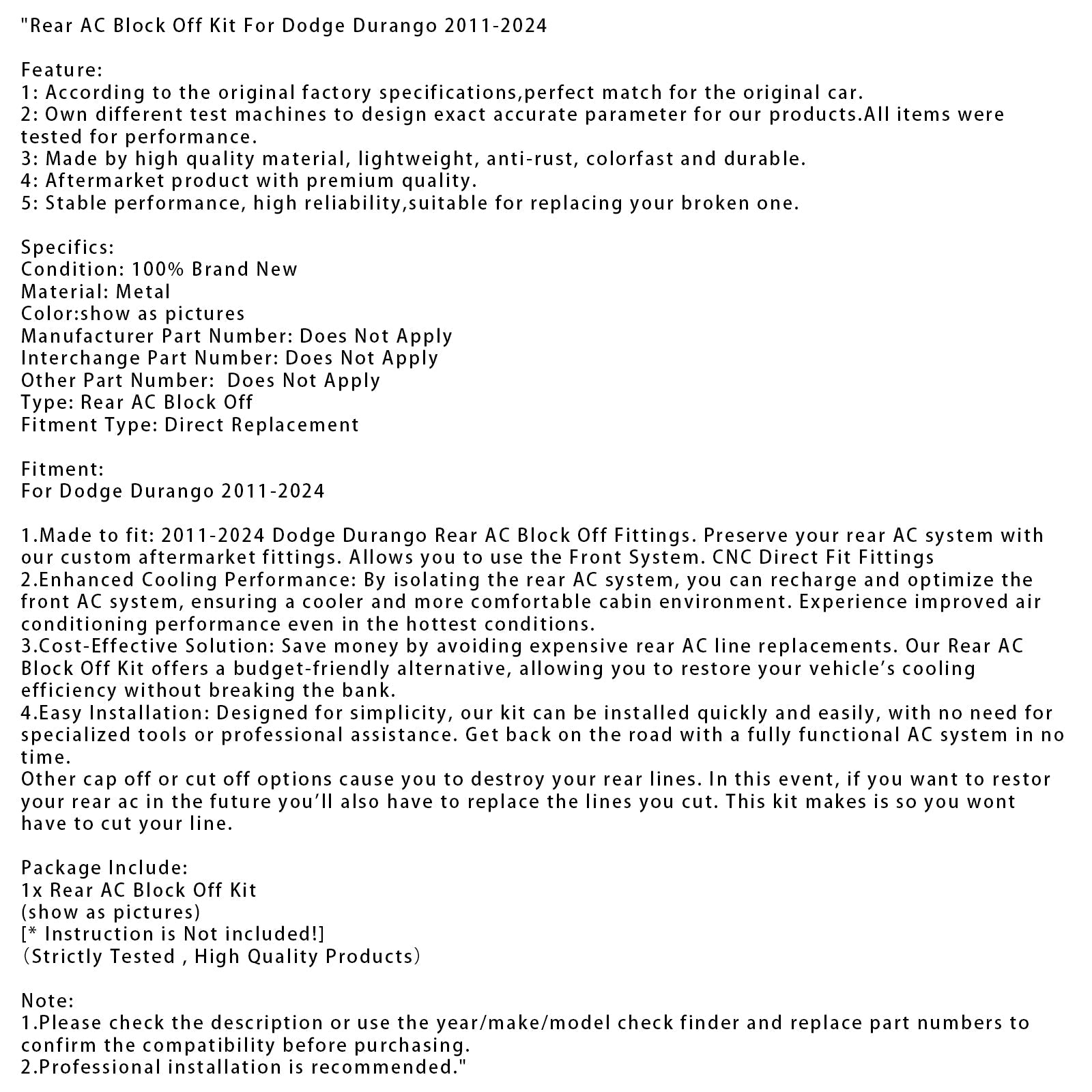 Zestaw do usuwania tylnej klimatyzacji dla Durango 2011-2024