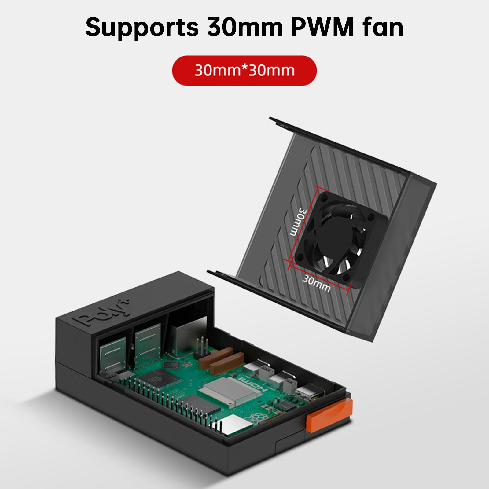 Raspberry Pi 5 Poly5+ Argon Poly 5+ -kotelo, joka on yhteensopiva PWM ABS -jäähdytystuulettimen kanssa