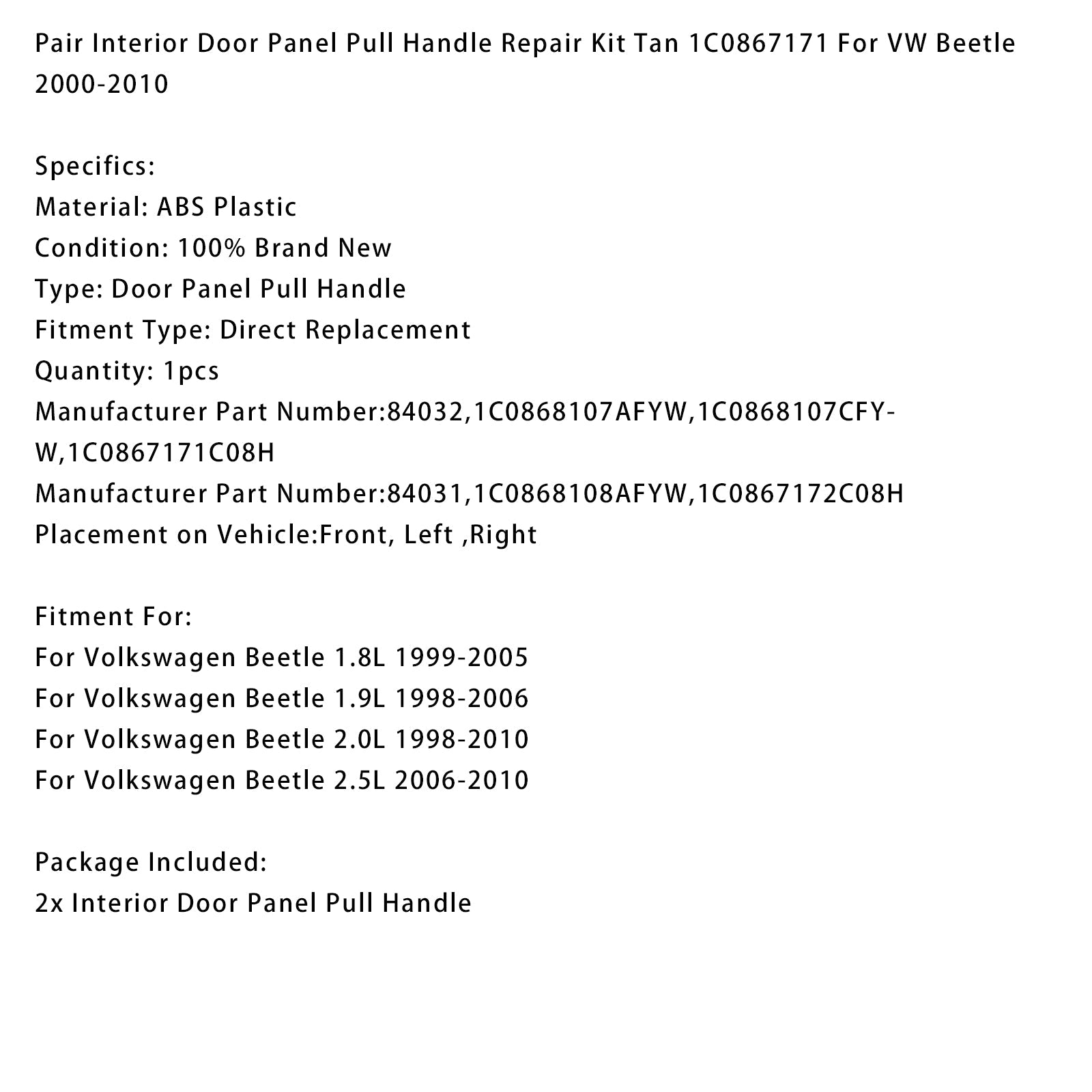 Komplet za popravilo notranjih kljuk (par) bež barve za VW Beetle 2000-2010