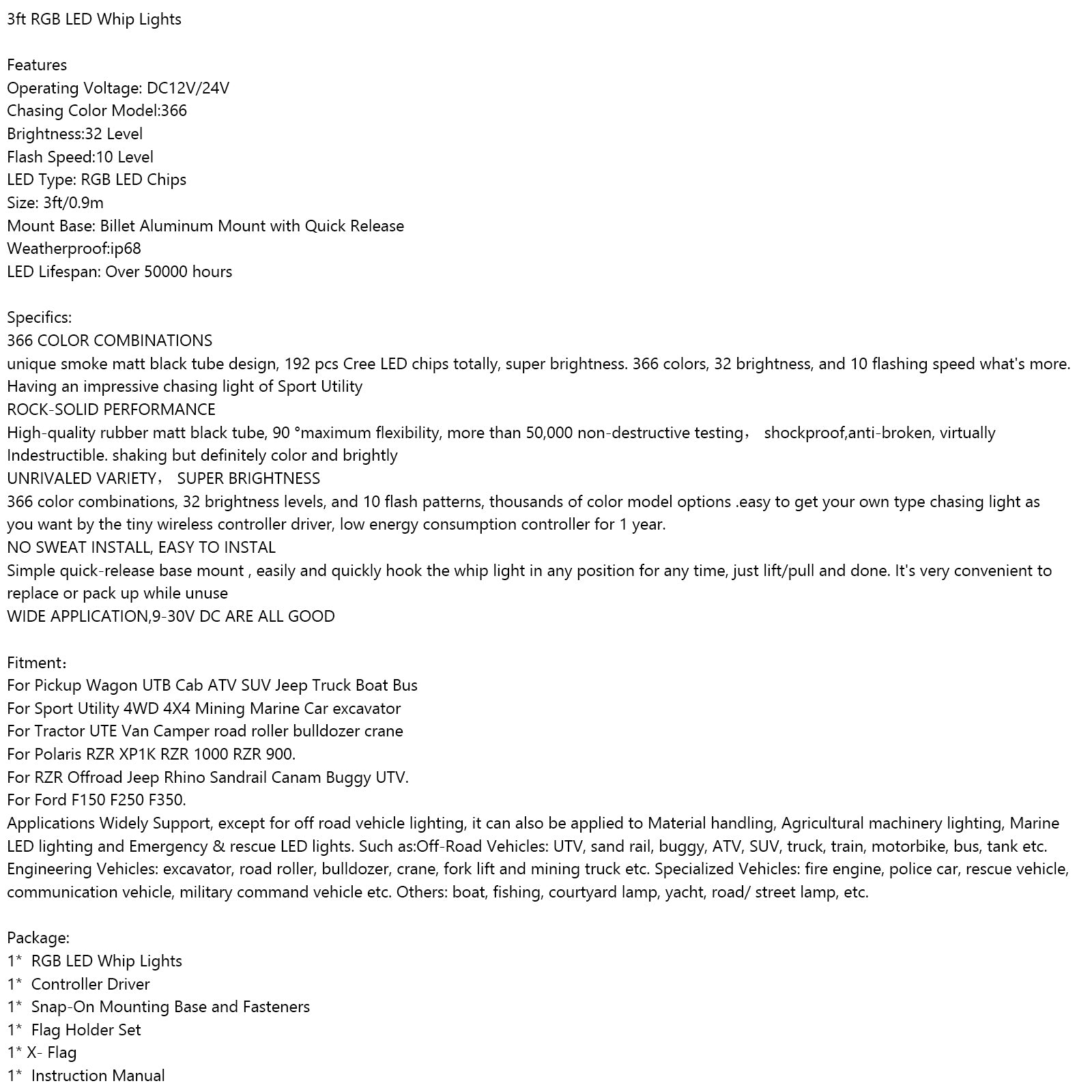 Lipun lippujätteen kanssa 3 jalan RGB LED -sovelluksella UTV Polaris ATV: hen