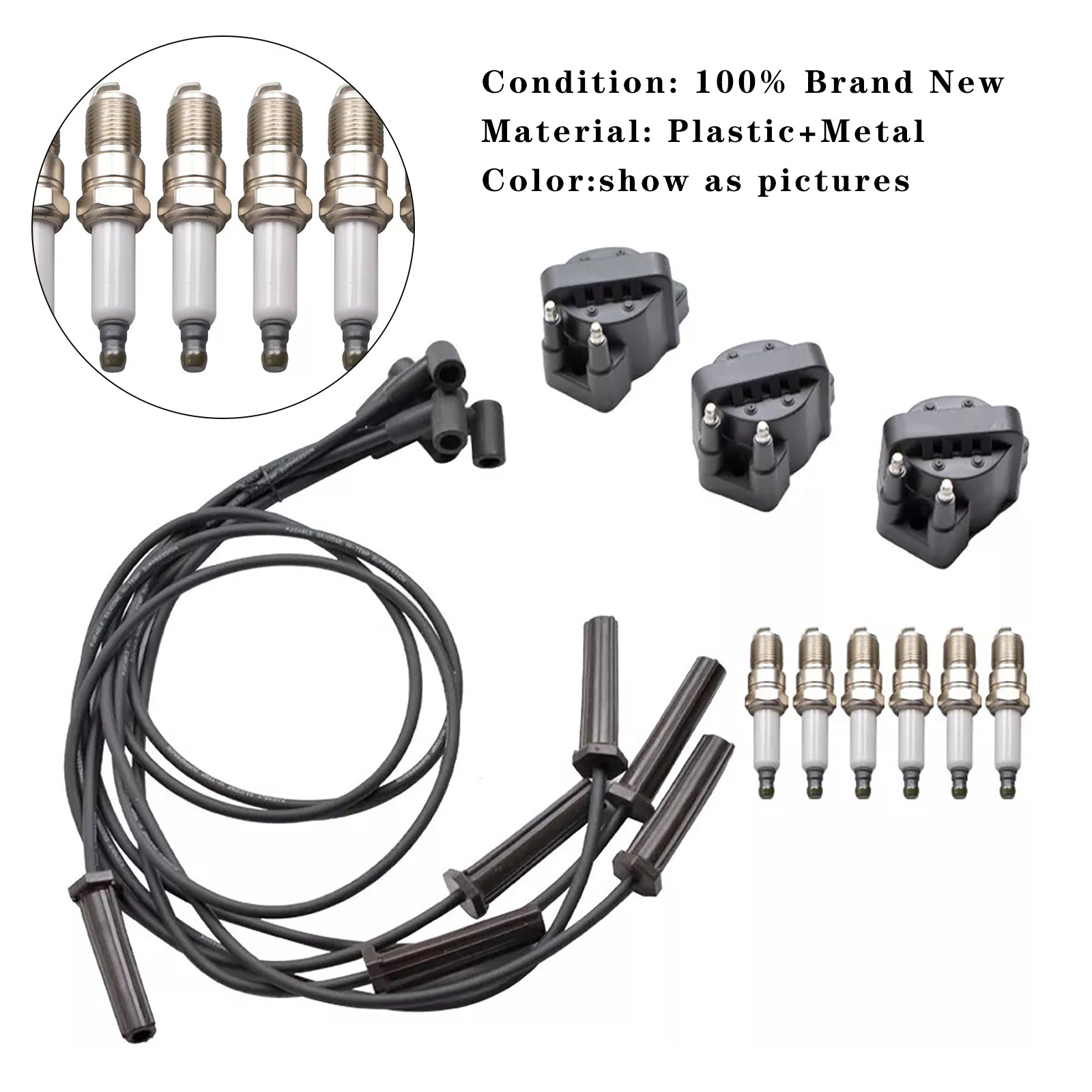 Buick Lucerne 3,8L V6 2007-2008 6 sytytystulppaa + 3 DR39 sytytyspuolaa + 6 johtoa 19353734 10472401
