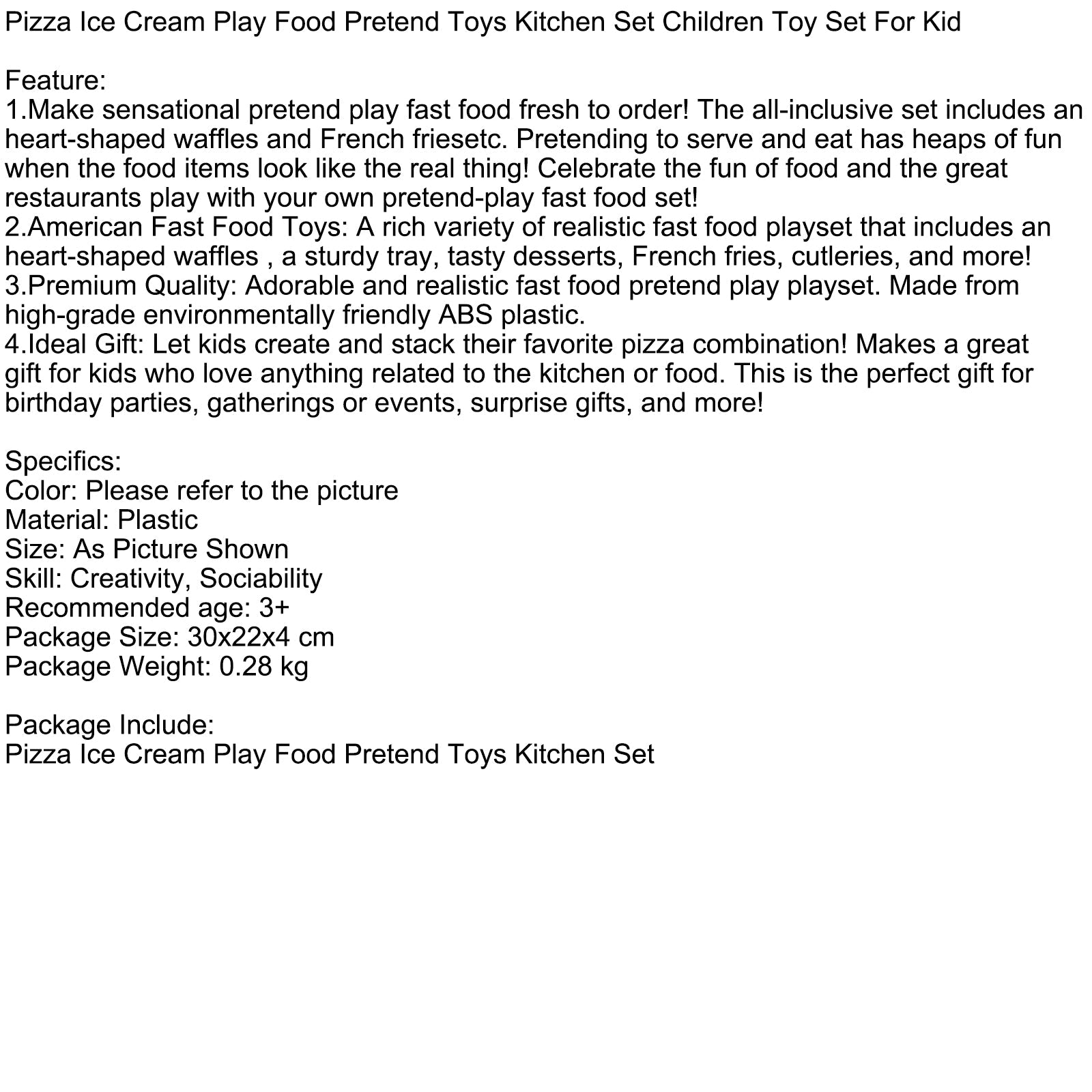 Giocattoli per giocare con pizza e gelato'imitazione Set da cucina Set di giocattoli per bambini Set di giocattoli per bambini