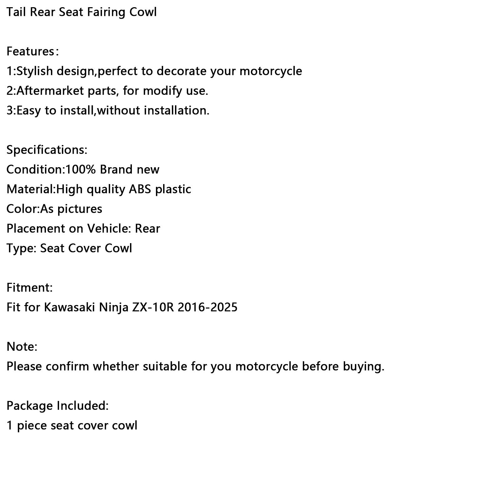 Racing posteriore sella per Kawasaki ZX10R ZX-10R 2016-2025