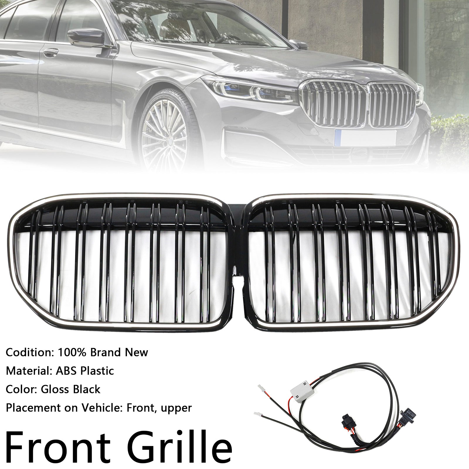 Grille de calandre avant noire brillante à double lamelles pour BMW Série 7 G11 G12 2019-2022