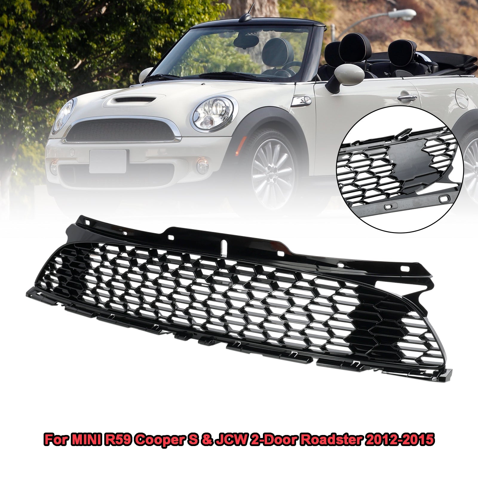 Grille de pare-chocs avant noire brillante pour MINI R57 Cooper S et JCW 2 portes décapotable 2009-2013