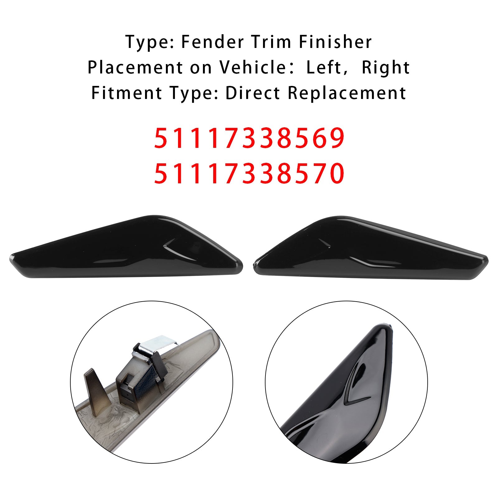 Błotnik Lewy i Prawy Przedni BMW X3 F25 X4 F26, Czarna Listwa 51117338569+51117338570