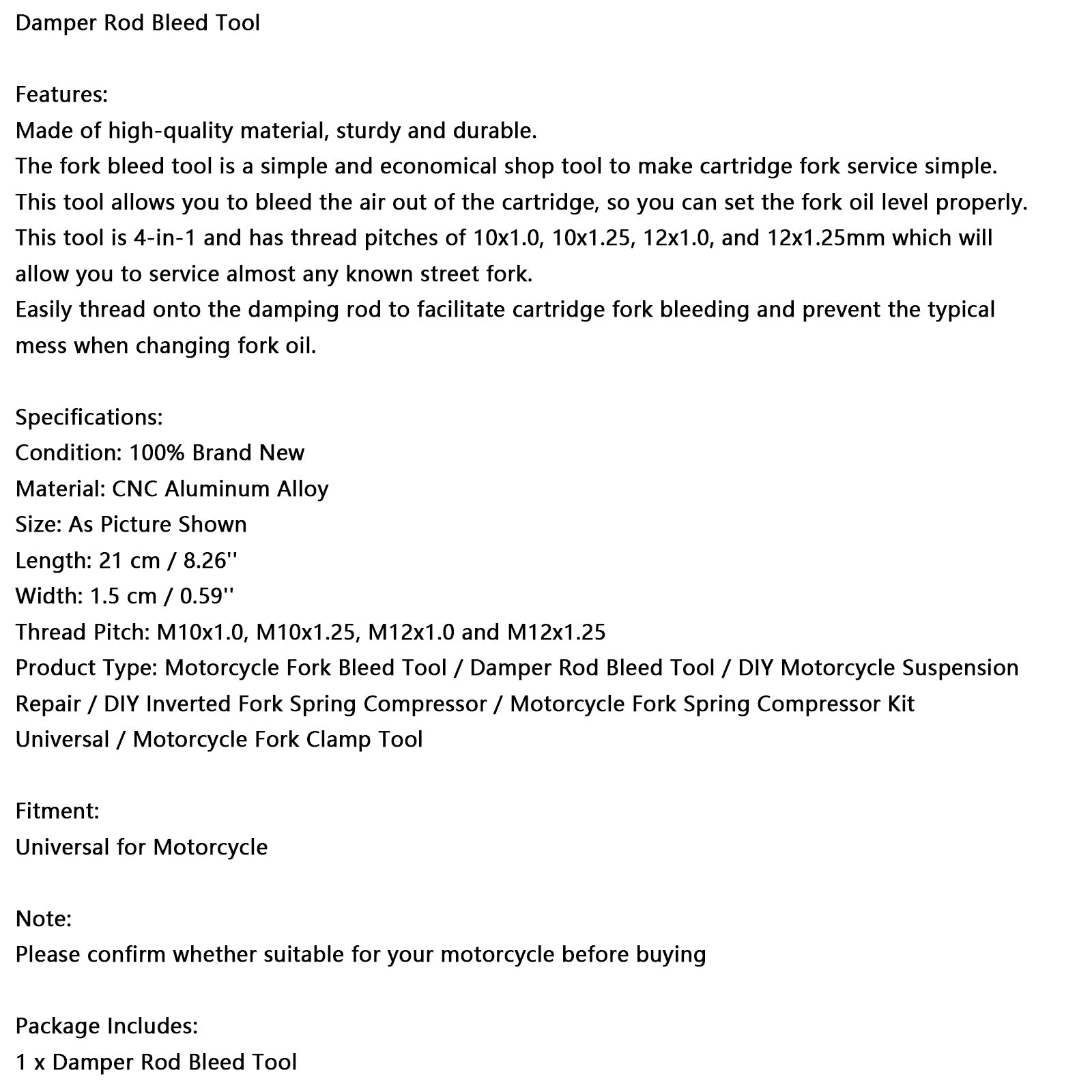 Outil universel de purge de fourche de moto, réparation de suspension à faire soi-même, tige d'amortisseur