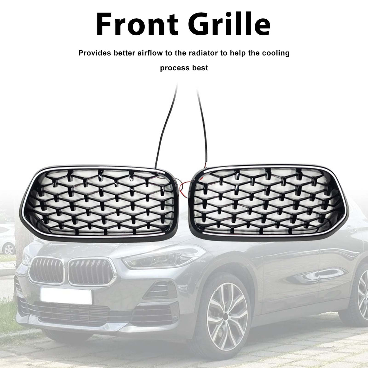 Black Front Bumper Grill Grille Pour BMW X2 Series F39 2018-2023 Diamond