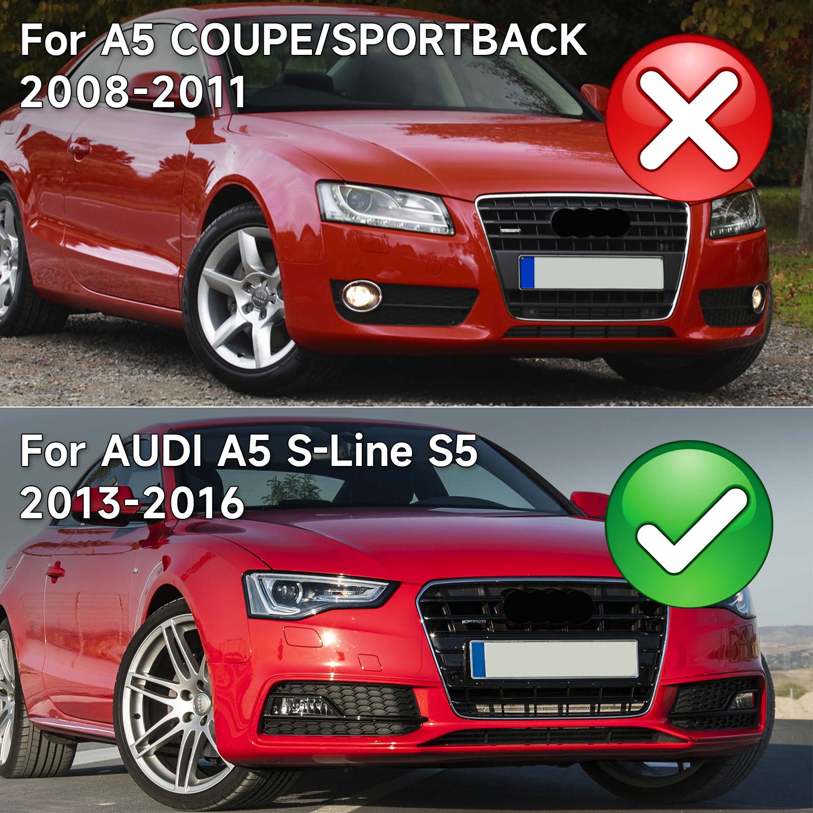 2013-2016 AUDI A5 S-Line S5 Pair Front Fog Lamp Black Trim Grills Grill