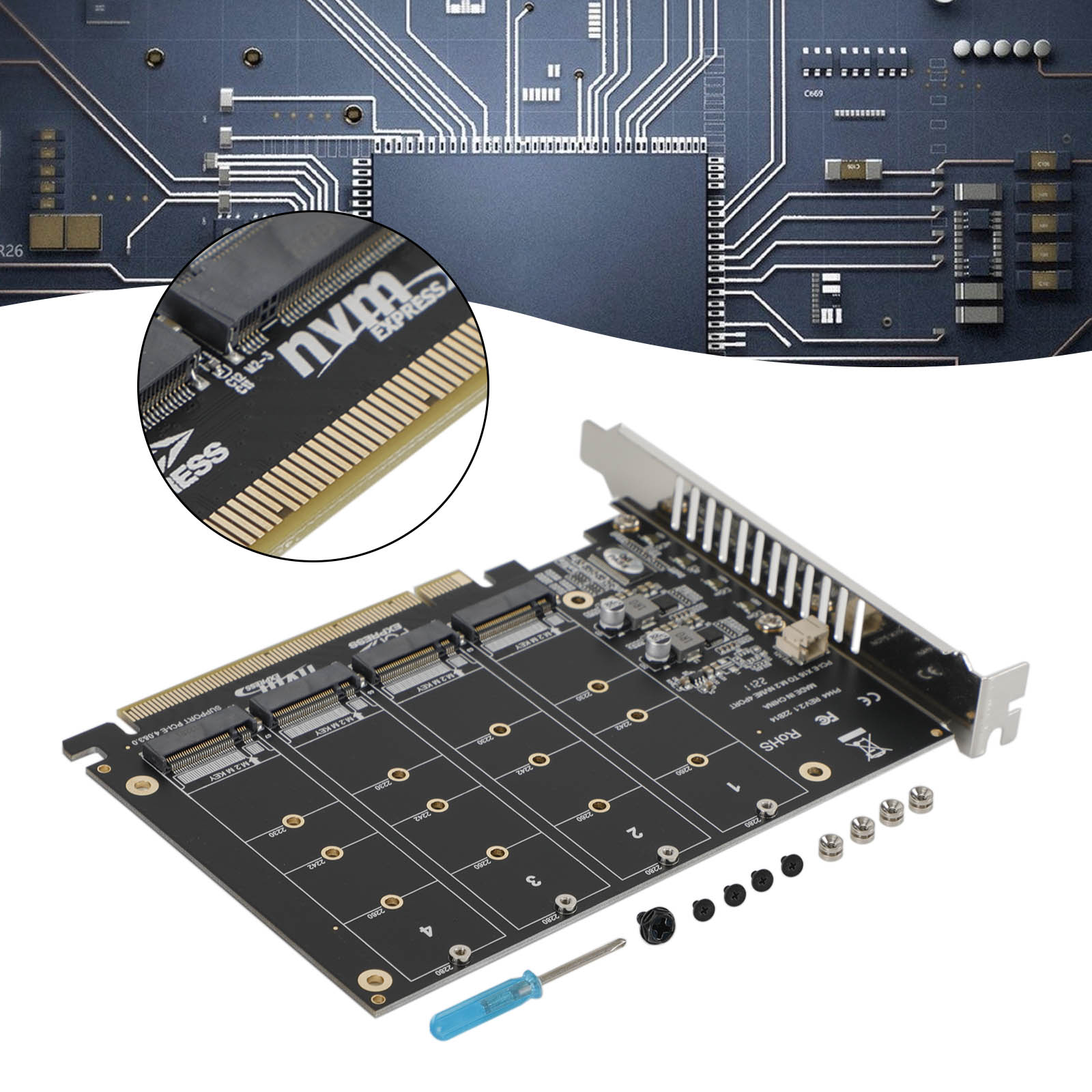 Carte Array 4 Disques NVME PH44 PCI-E X16 avec Répartition de Signal Support M.2 SSD