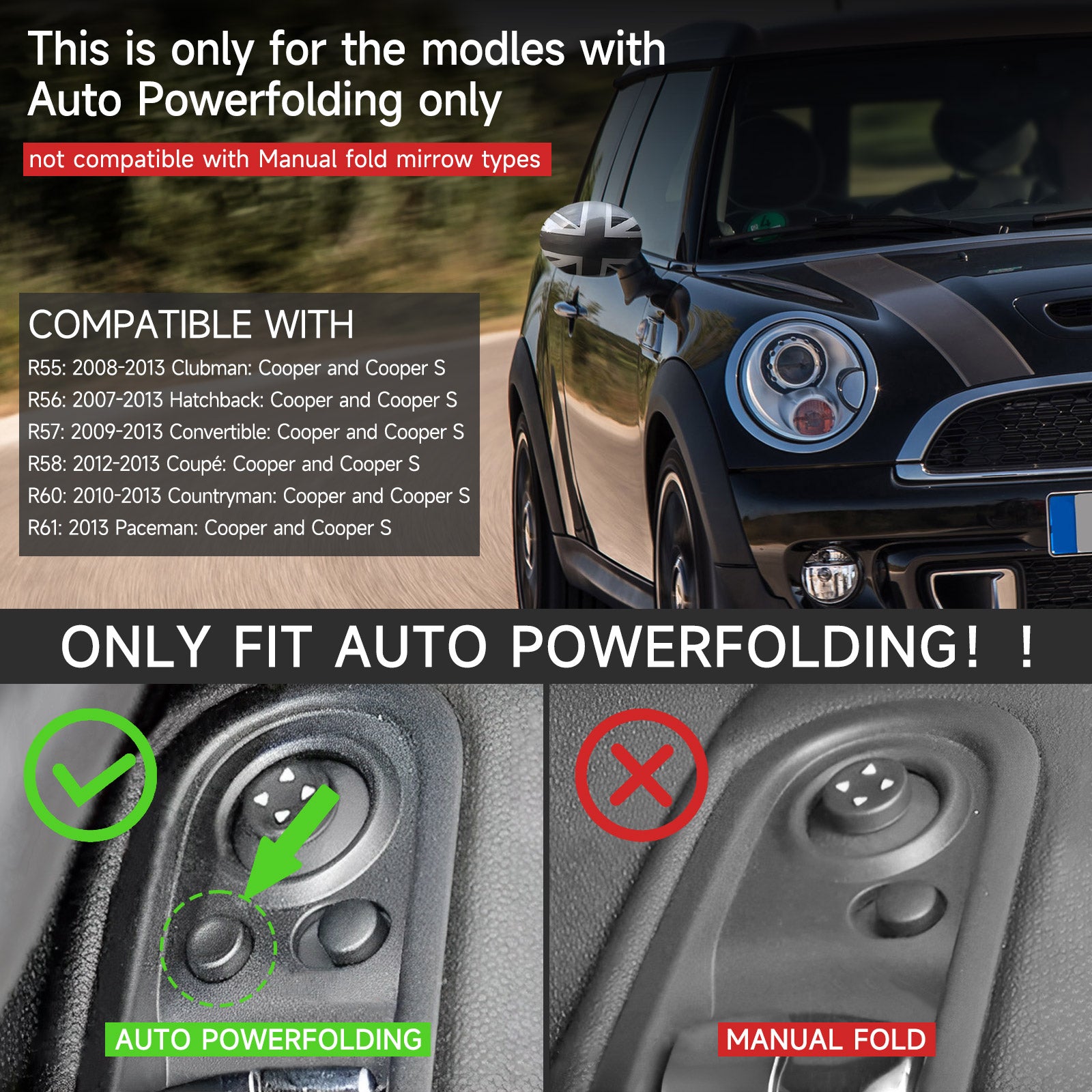 2x Union Jack Wing Lustro dla mini Cooper R55/R56/R60 MURROR