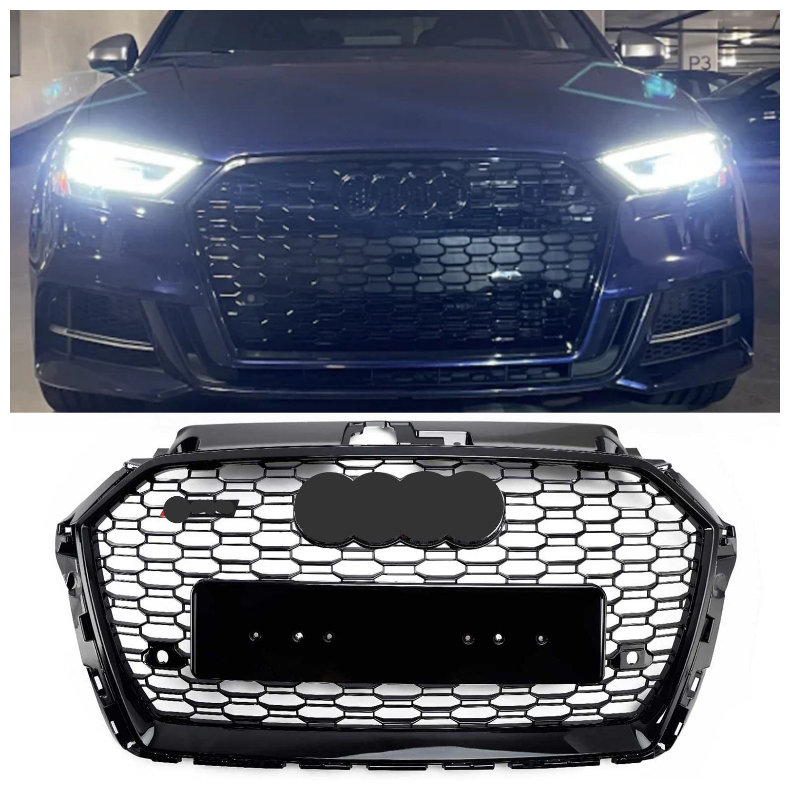 Maska sprednjega odbijača v slogu satja Audi A3 8V RS3 2017-2019 črna