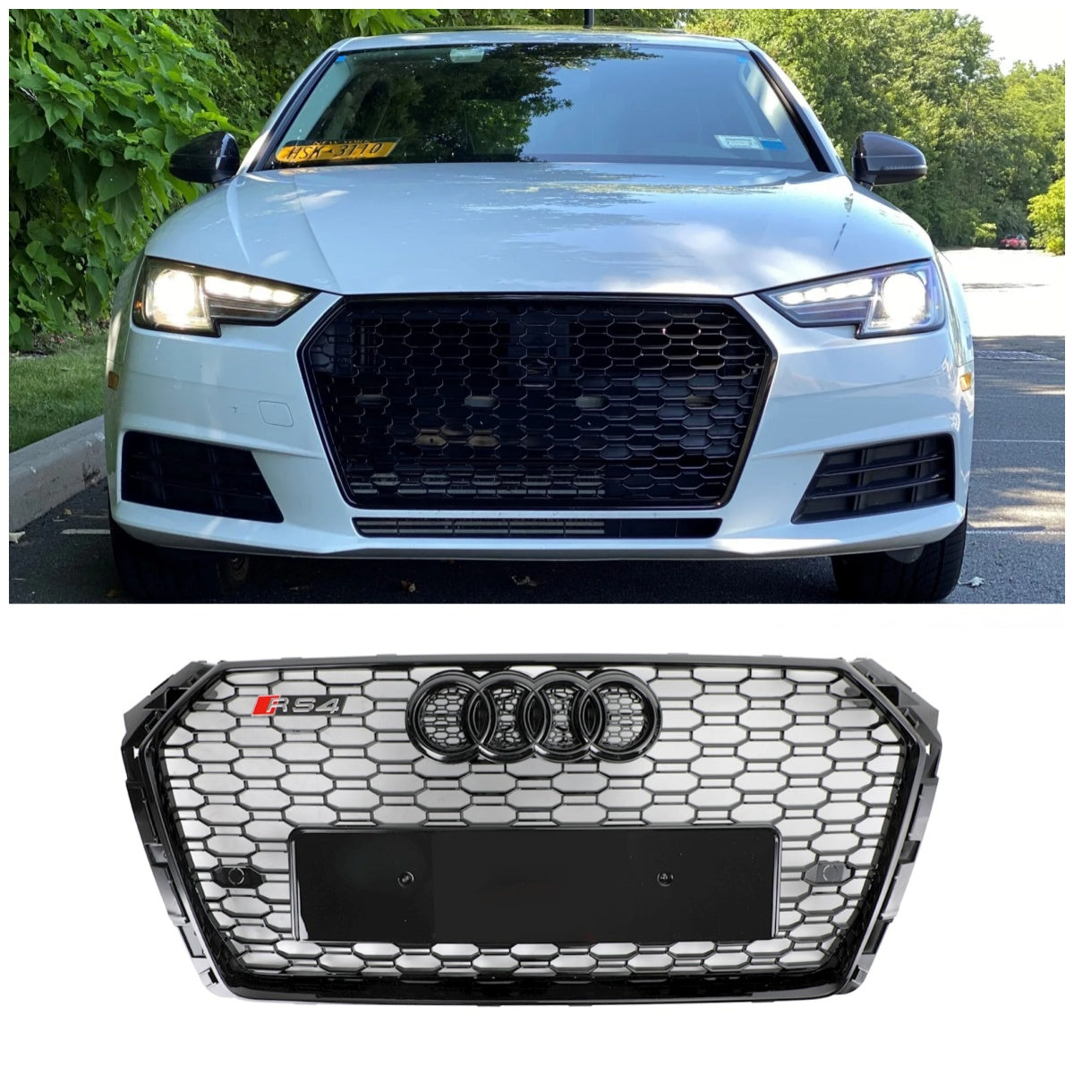 Rejilla de malla de panal hexagonal estilo Audi A4/S4 B9 RS4 2017-2019, color negro