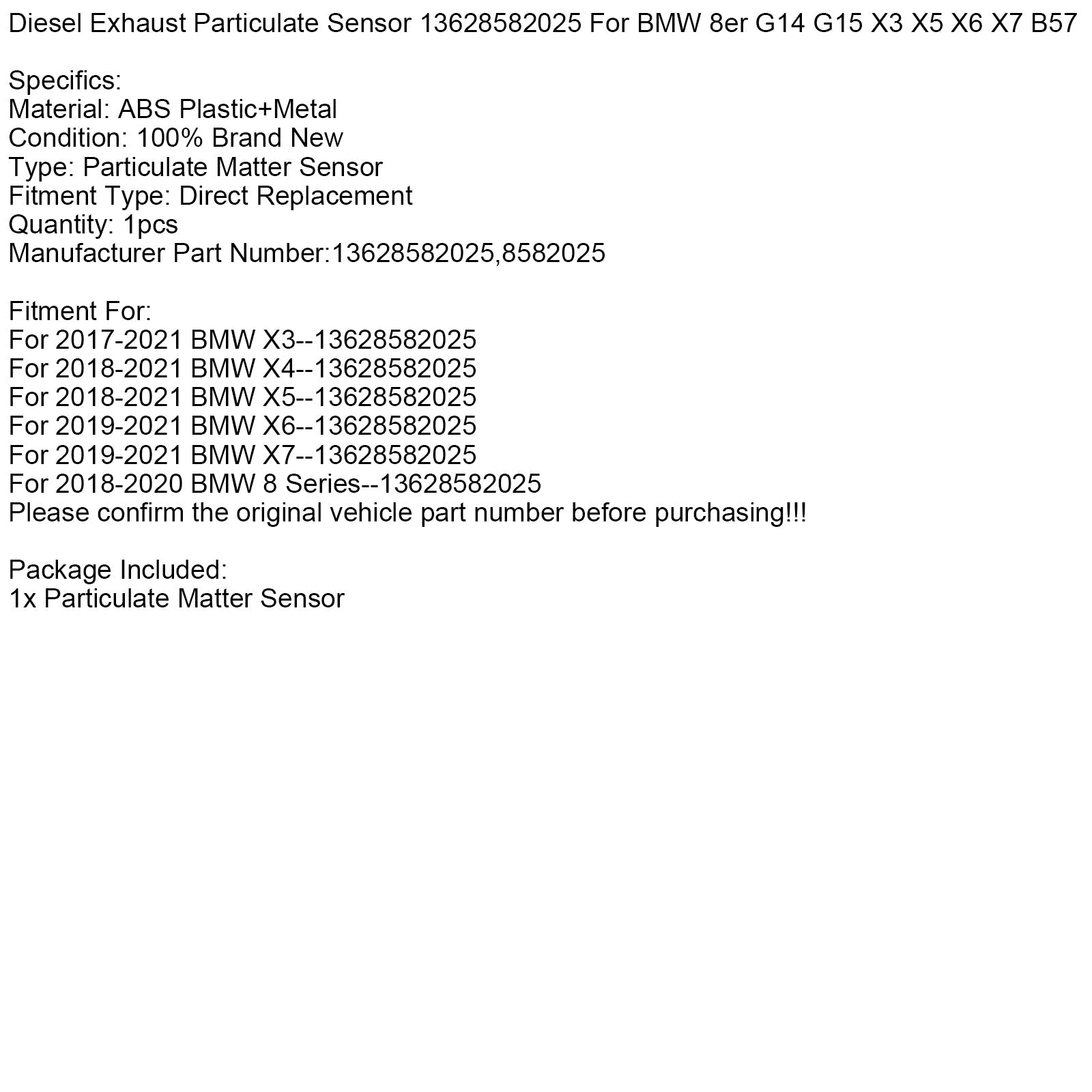 Deeltjessensor'BMW X5 2018-2021 Dieseluitlaat 13628582025