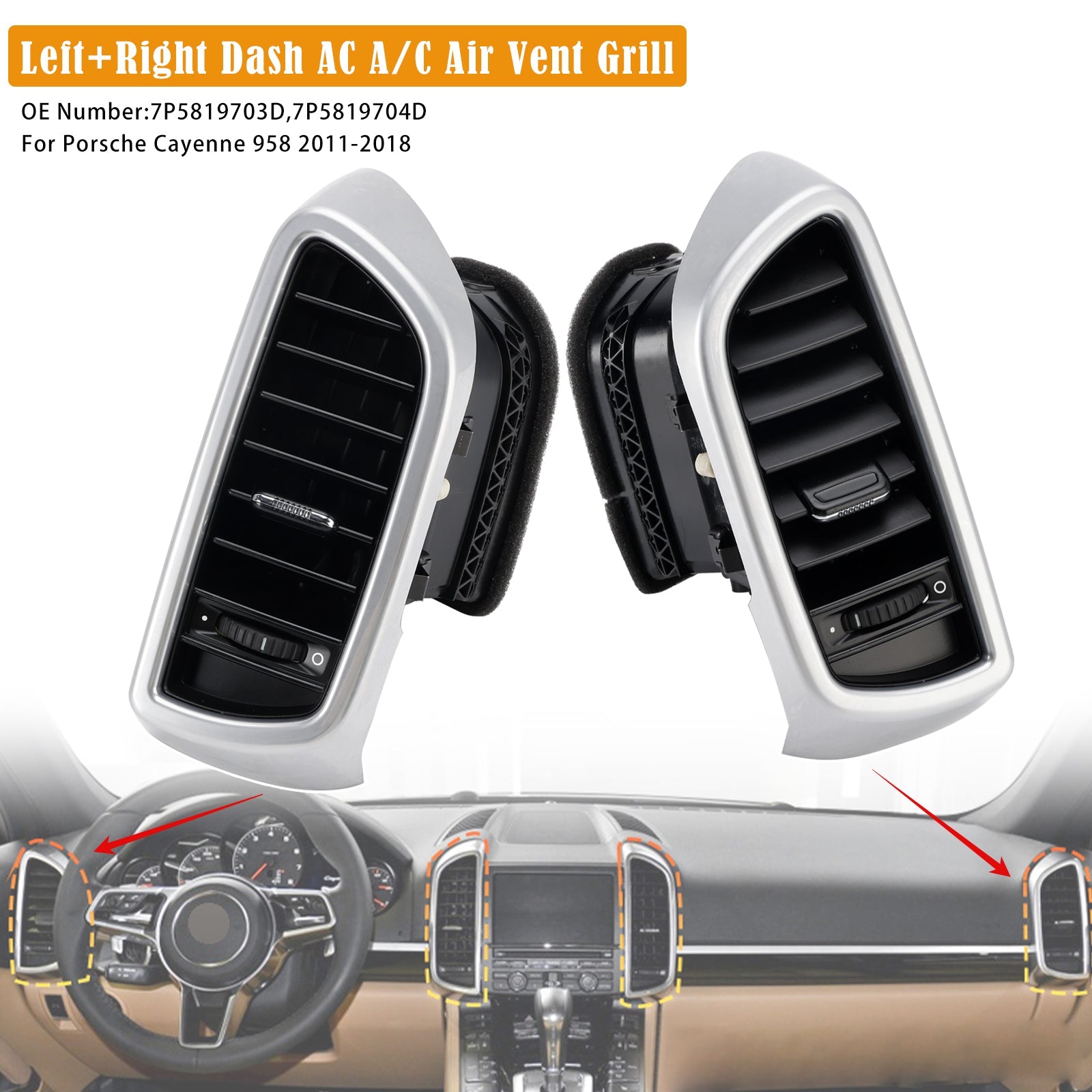 Kratki wentylacyjne klimatyzacji (lewa i prawa strona) do deski rozdzielczej Porsche Cayenne 958 (2011-2018)