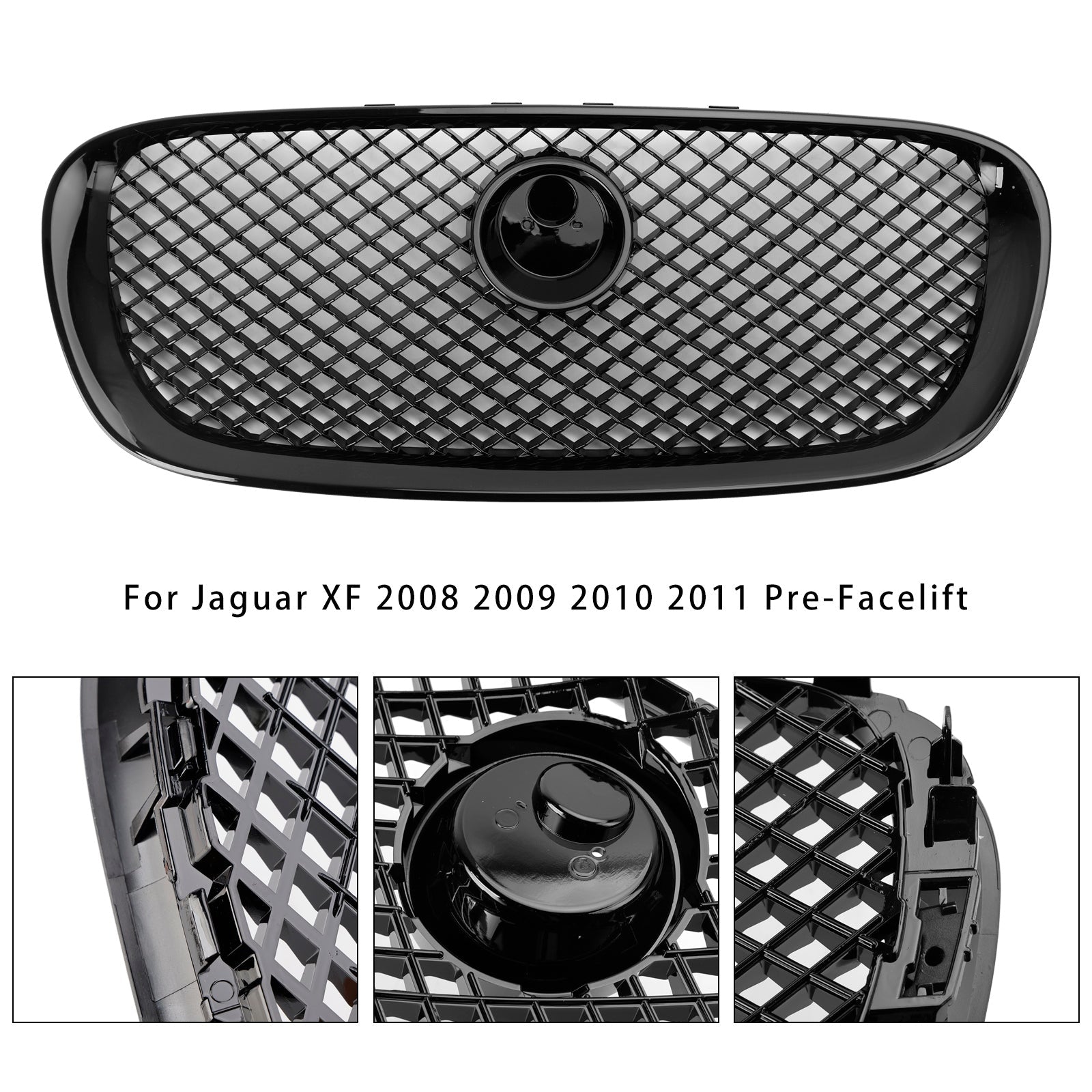 Grille de pare-chocs avant style Jaguar XF XF-R 2008-2011, noir brillant