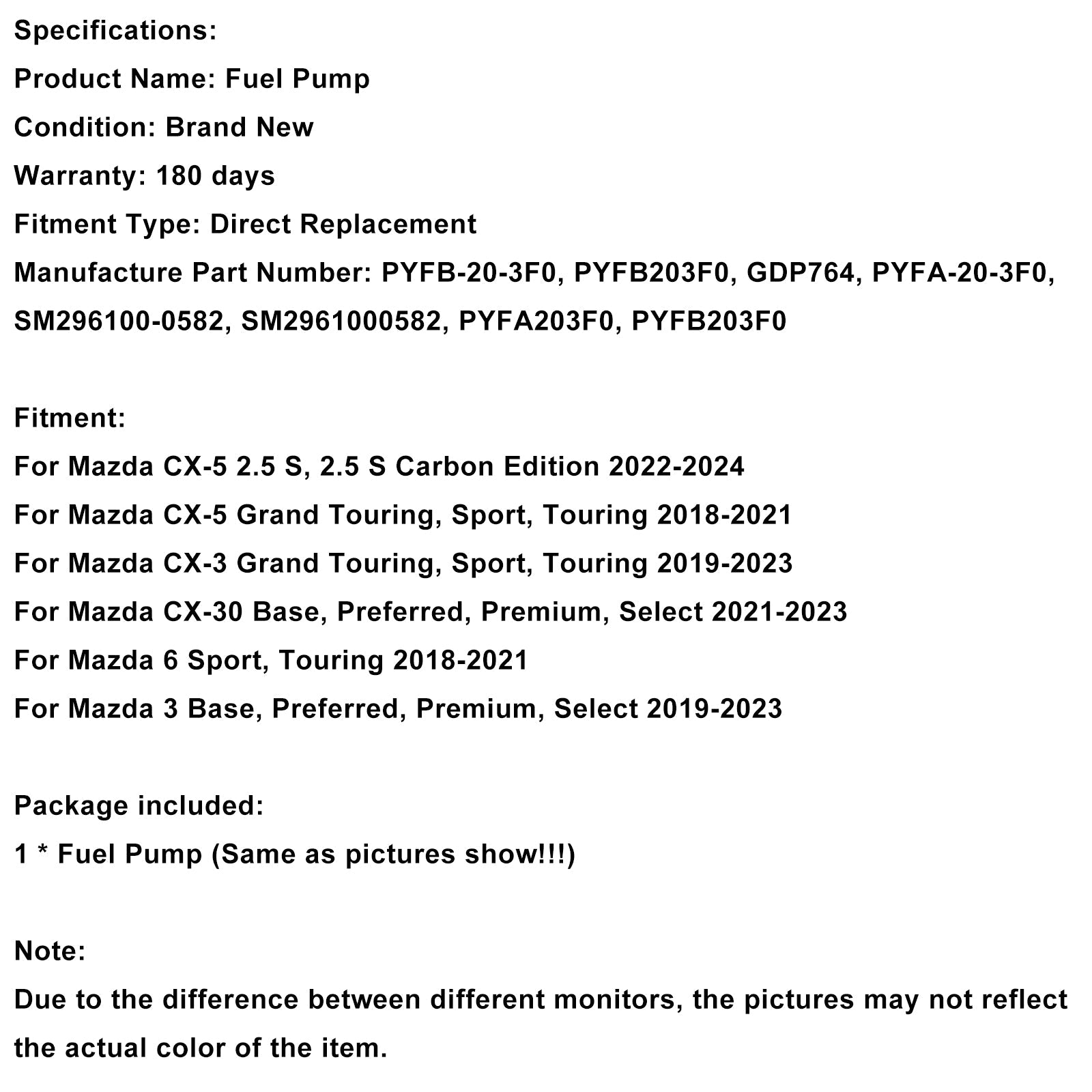 PYFB-20-3F0 Bomba de combustible a alta presión para Mazda CX-5 Grand Touring, Sport and Touring 2018-2021
