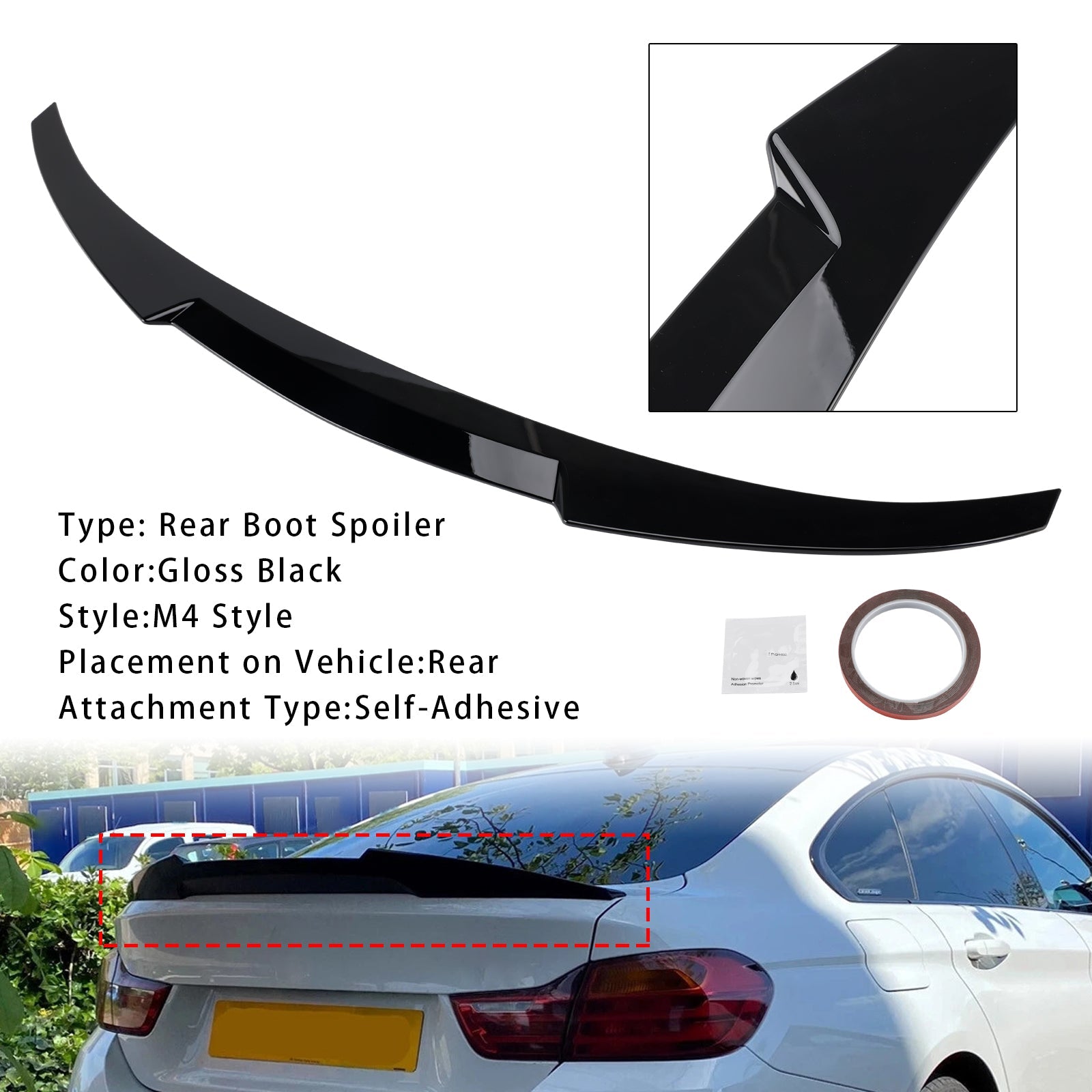 Czarny błyszczący tylny spoiler bagażnika do BMW serii 4 F36 14-20 4DR Coupe M4 Style