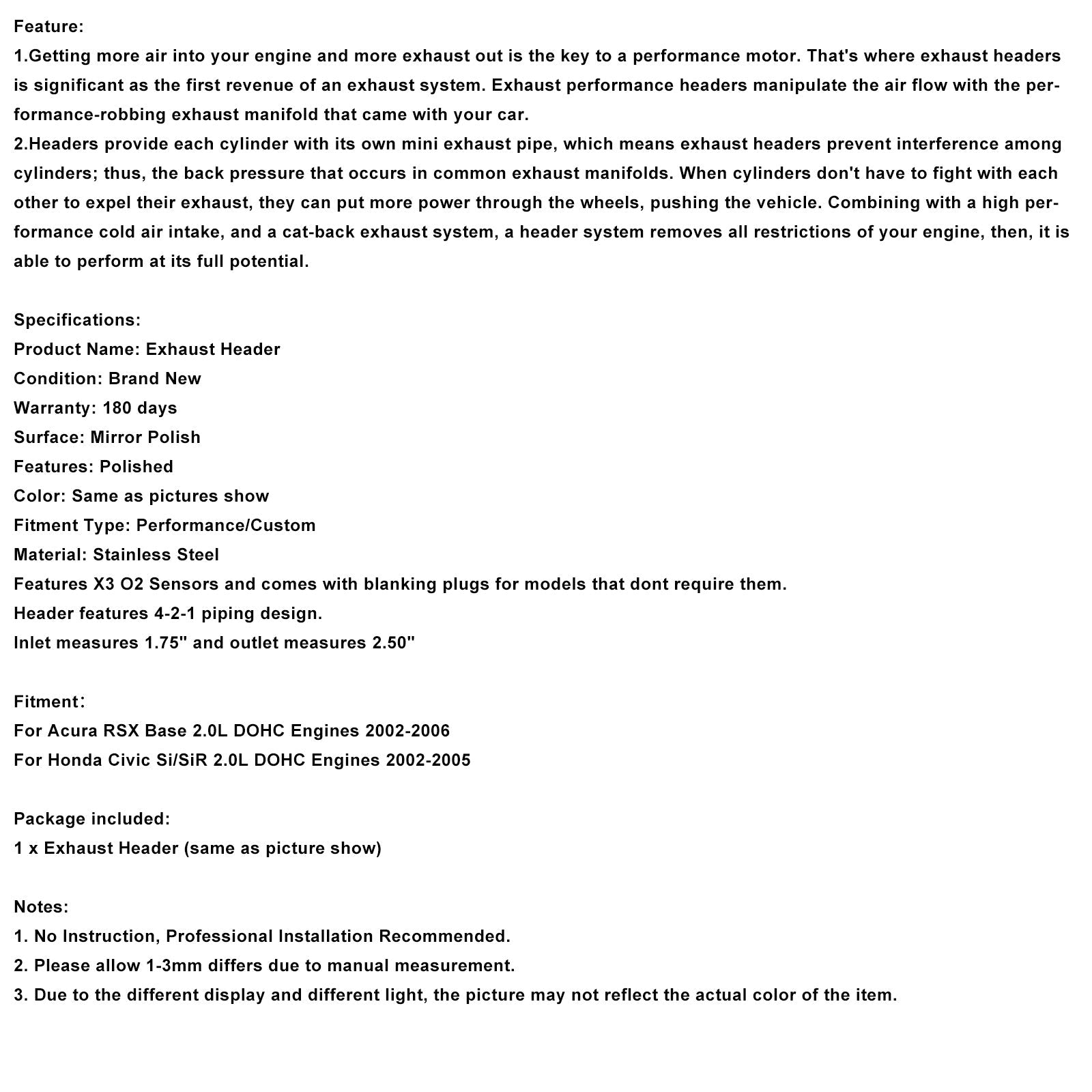 Uitlaatspruitstuk voor Honda Civic Si/SiR 2.0L DOHC-motoren (2002-2005)