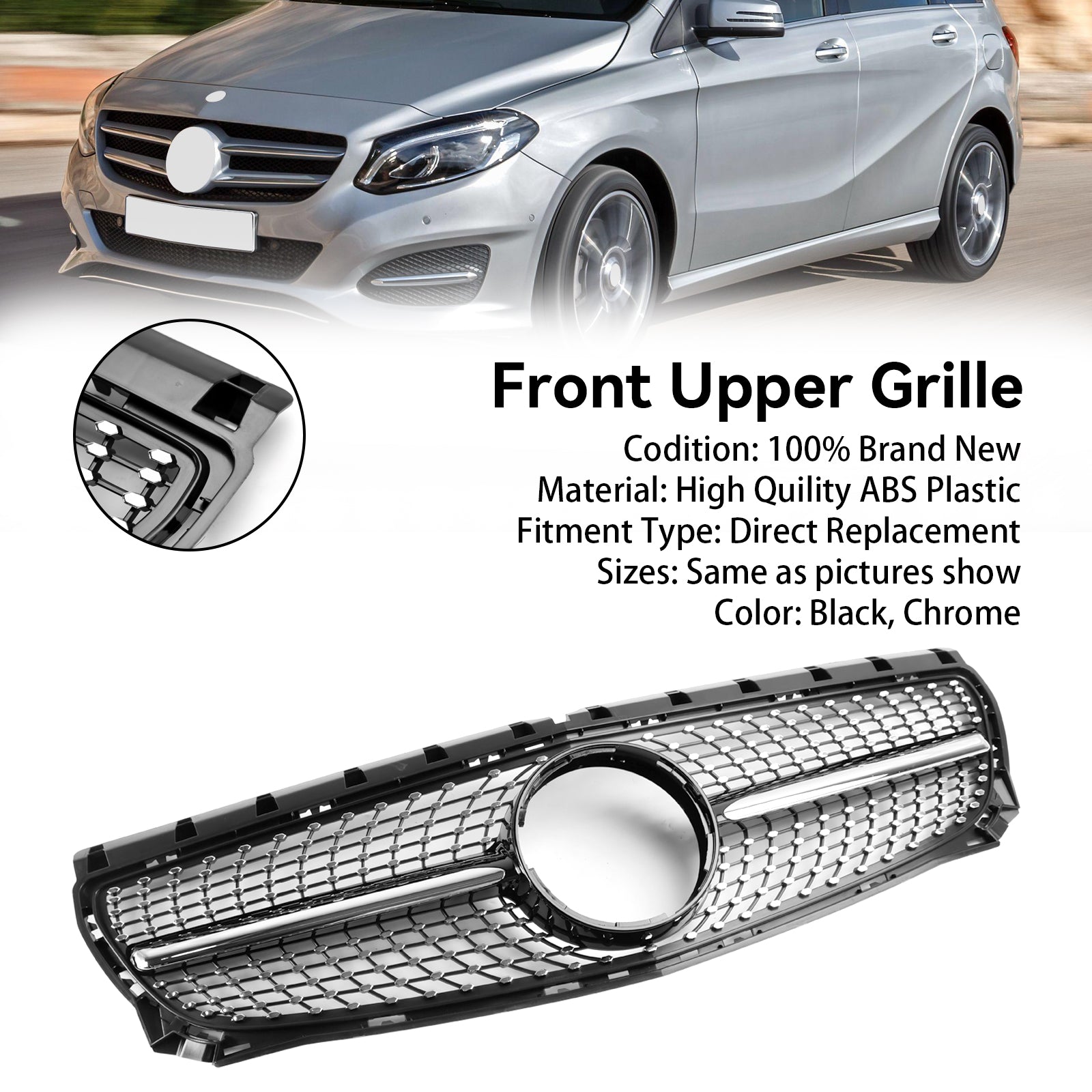 Front Radiator Grille Pour Mercedes B-Class W246 B160 2011-2014 Diamond
