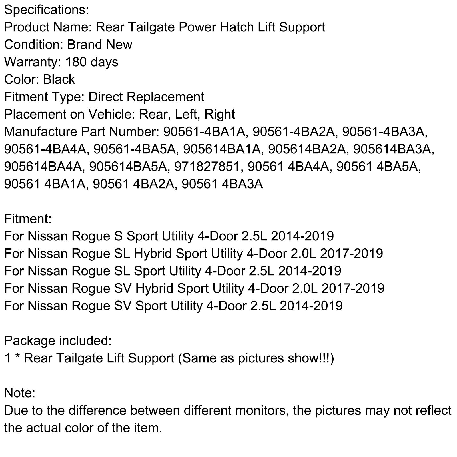 Nissan Rogue SV Sport Utility 4 portes 2.5L (2014-2019) - Vérin de hayon électrique avec ouvre-porte - 90561-4BA4A