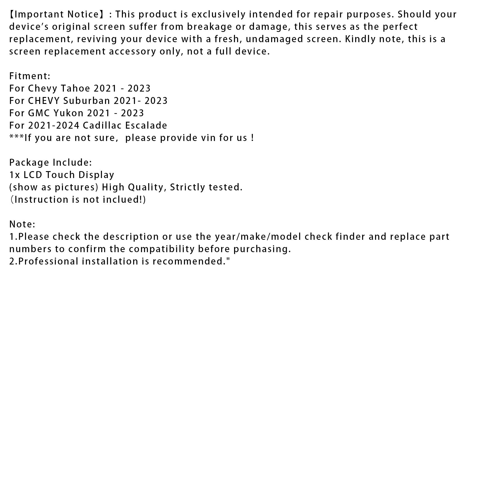 Cadillac Climbing LCD Screen 2021-2024 85100044 84824745 DD126EA-01A