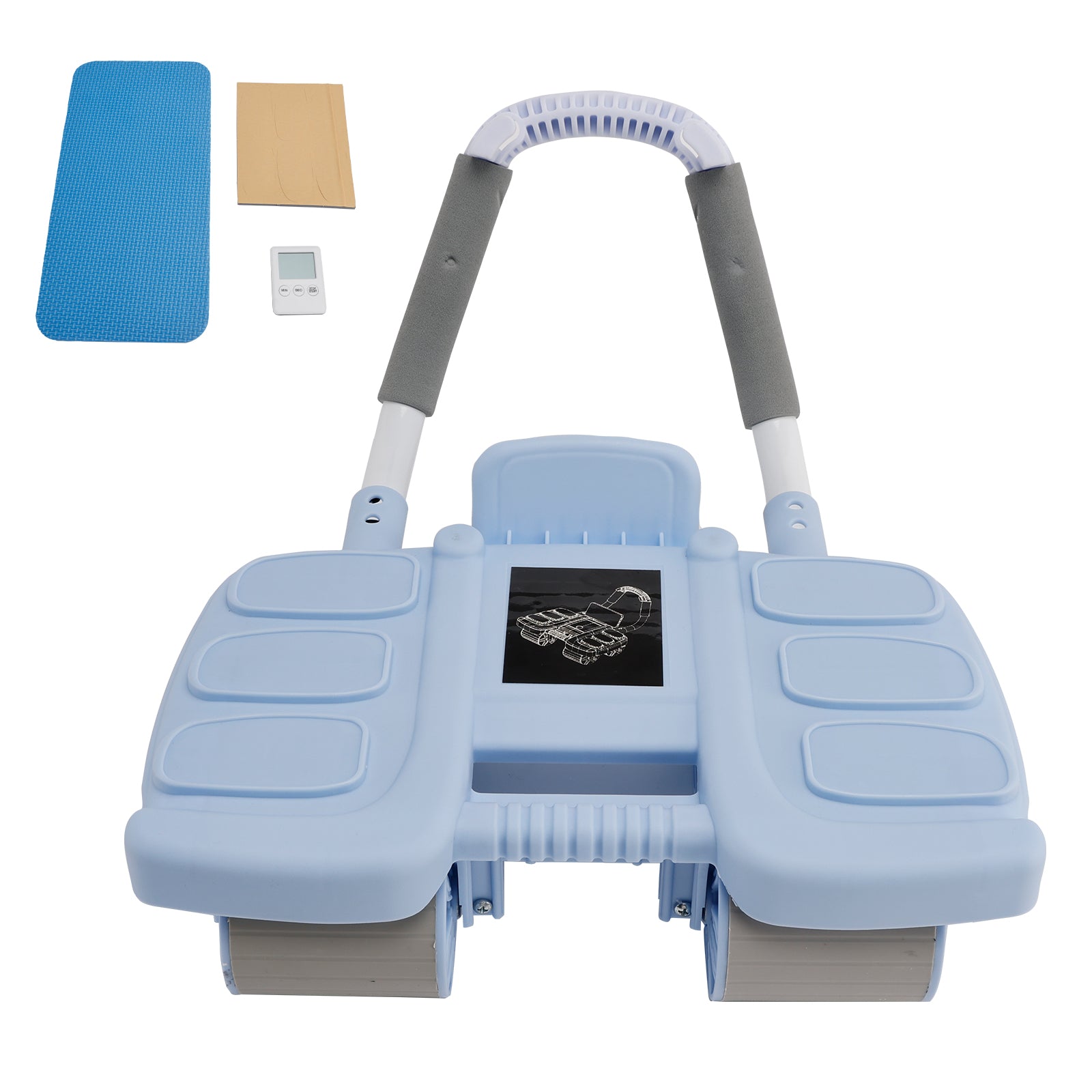 Équipement de Gym Domestique Portable - Roue Abdominale à Rebond Automatique Bleue avec Support de Coude et Stabilité à 4 Roues - Inclut une Minuterie - Entraîneur de Gainage Parfait pour Hommes et Femmes