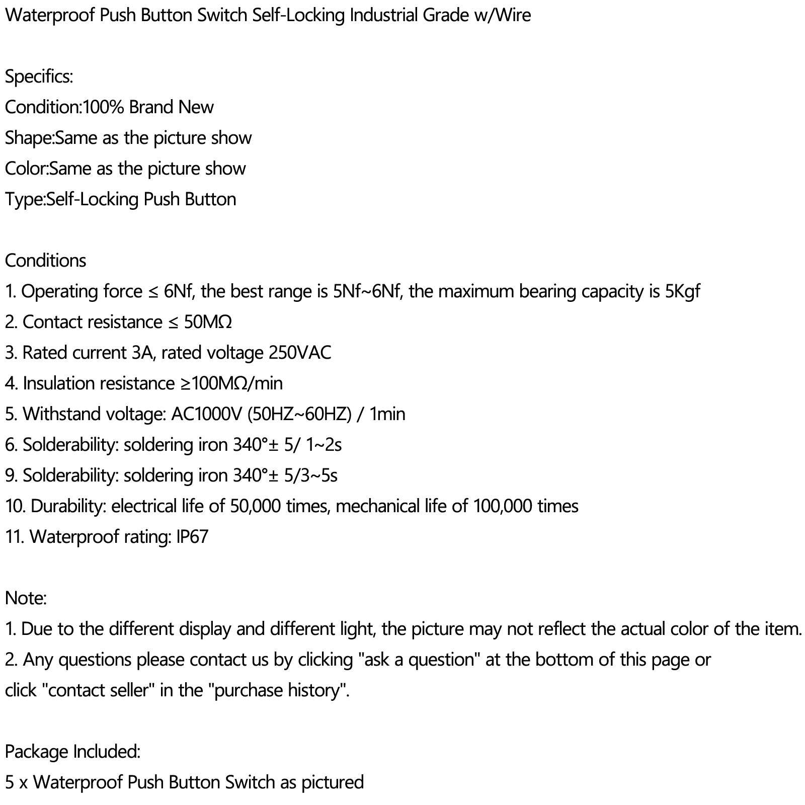 5 -krat nepremočljivo samo -zaklepno stikalo W/Black Cable