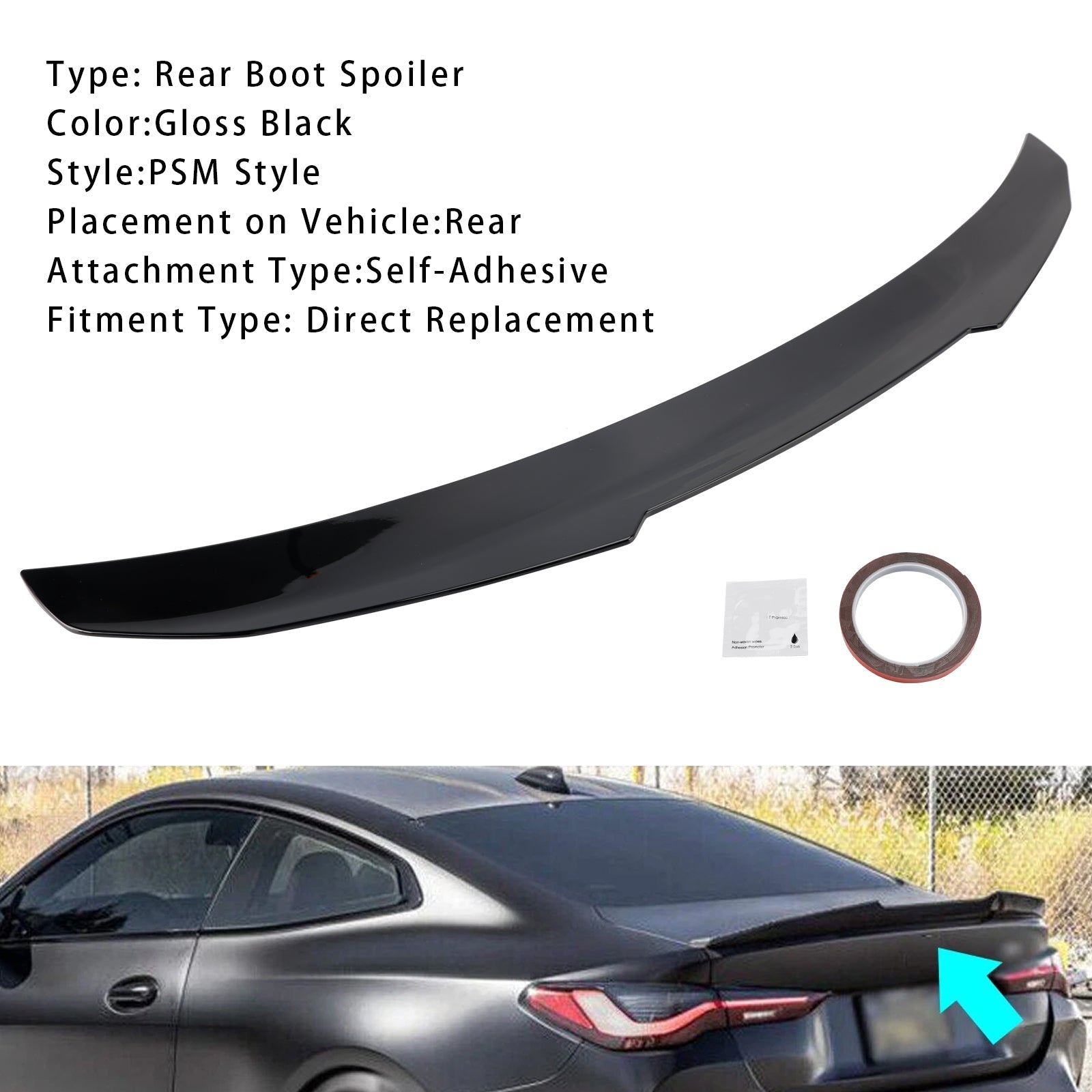 Spoiler posteriore stile PMS nero lucido per BMW Serie 4 Coupé G22 G82 (dal 2020)