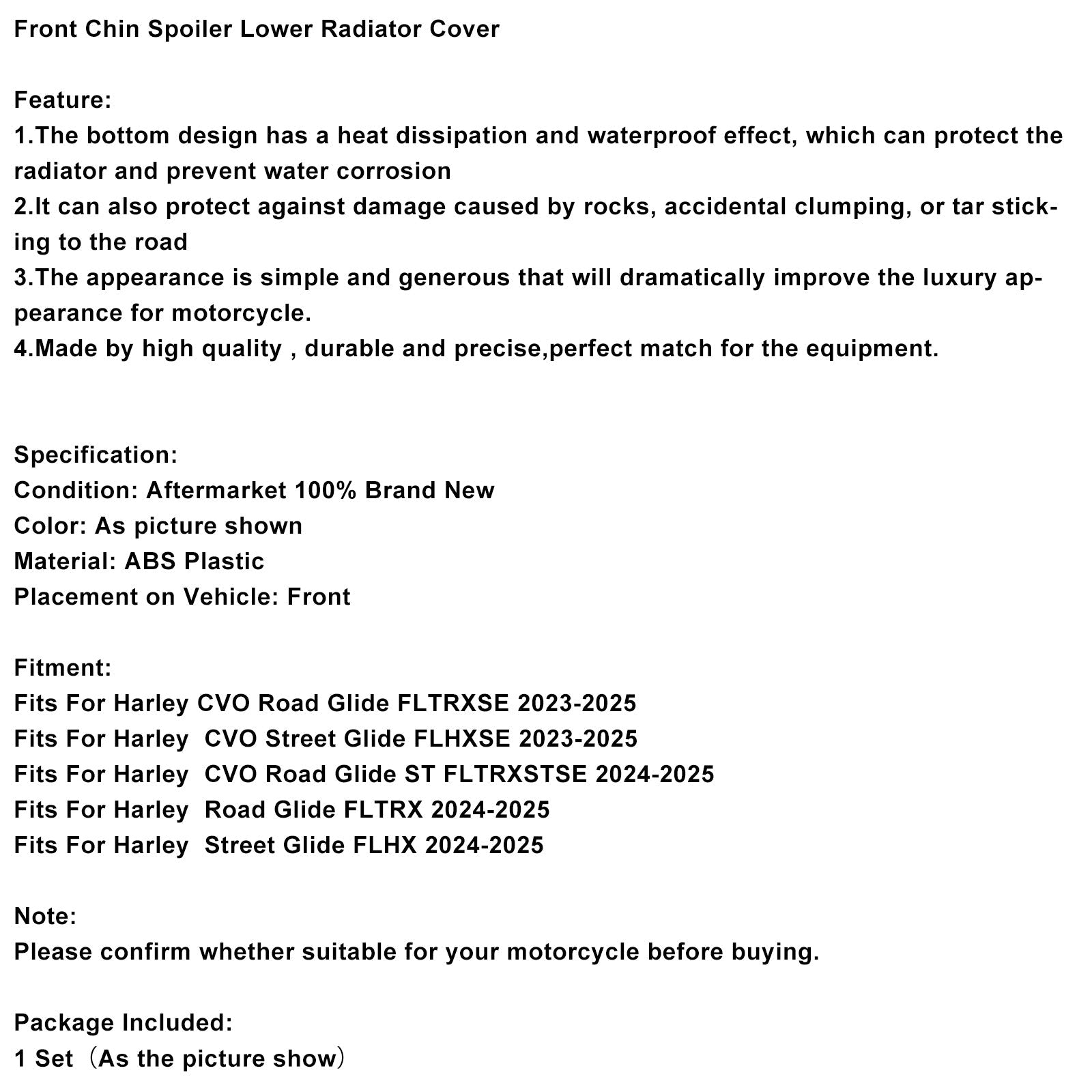 Spoilers inférieurs de menton et protection de radiateur pour Harley CVO Road Glide ST FLTRXSTSE 2024-2025