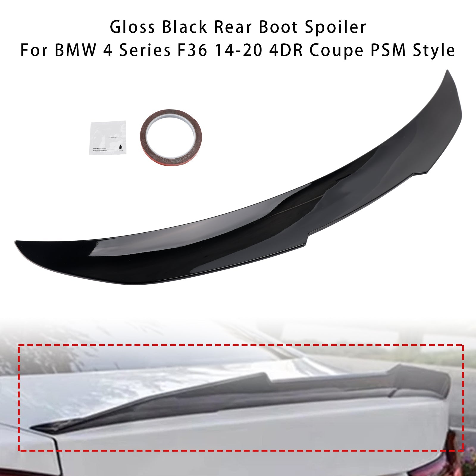 Spoiler posteriore per bagagliaio in stile PSM nero lucido per BMW Serie 4 F36 Coupé a 4 porte (2014-2020)