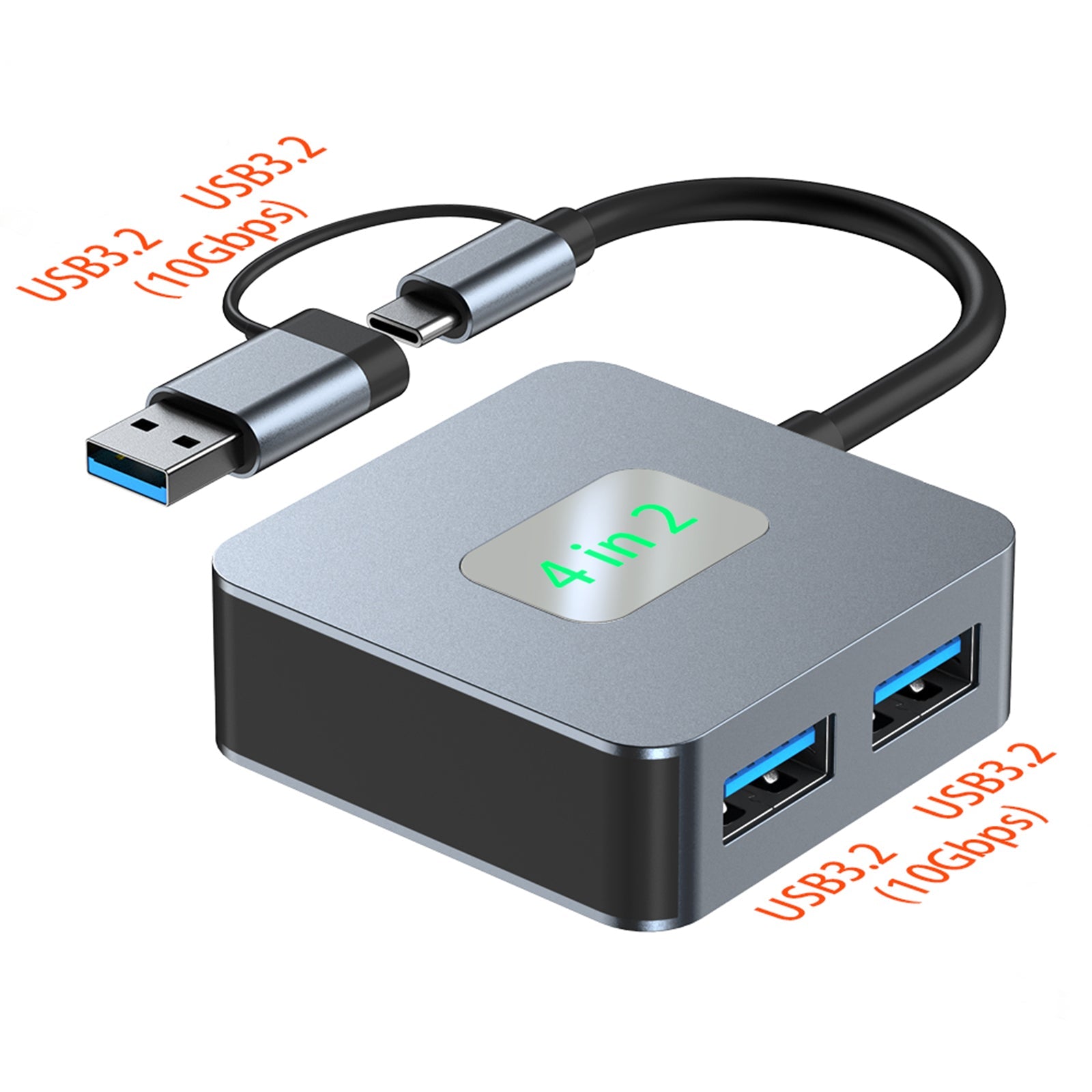 4 in 2 Type-C + USB naar USB3.2*4 Interface Hub-adapter voor MacBook iPad 15