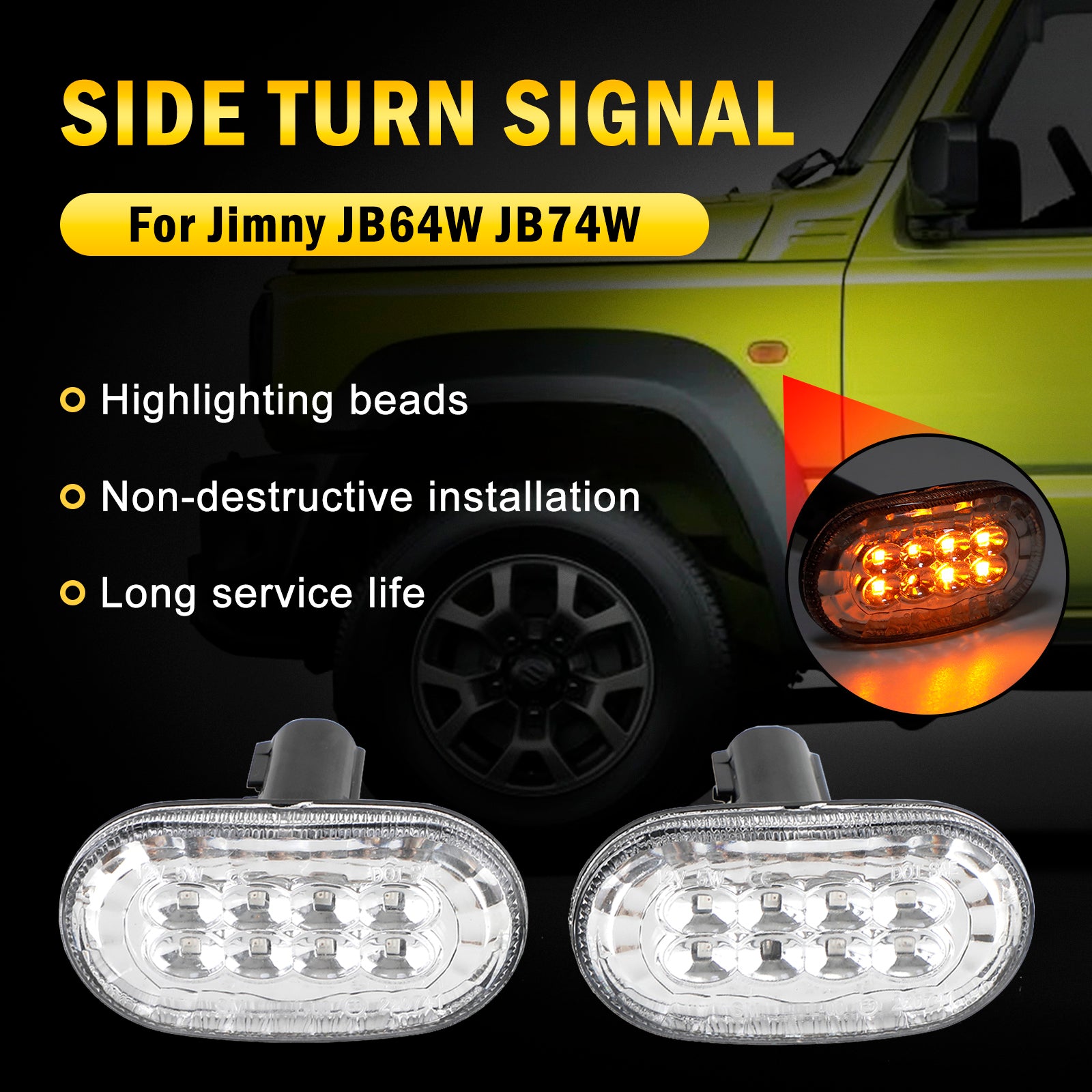 LPair of Side Marker Light Turn Signal Light Pour Suzuki Jimny JB64 JB74 Clear