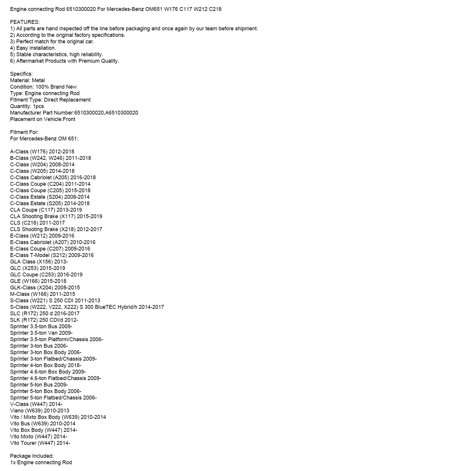 Ojnica motorja 6510300020 za Mercedes-Benz OM651 W176 C117 W212 C218