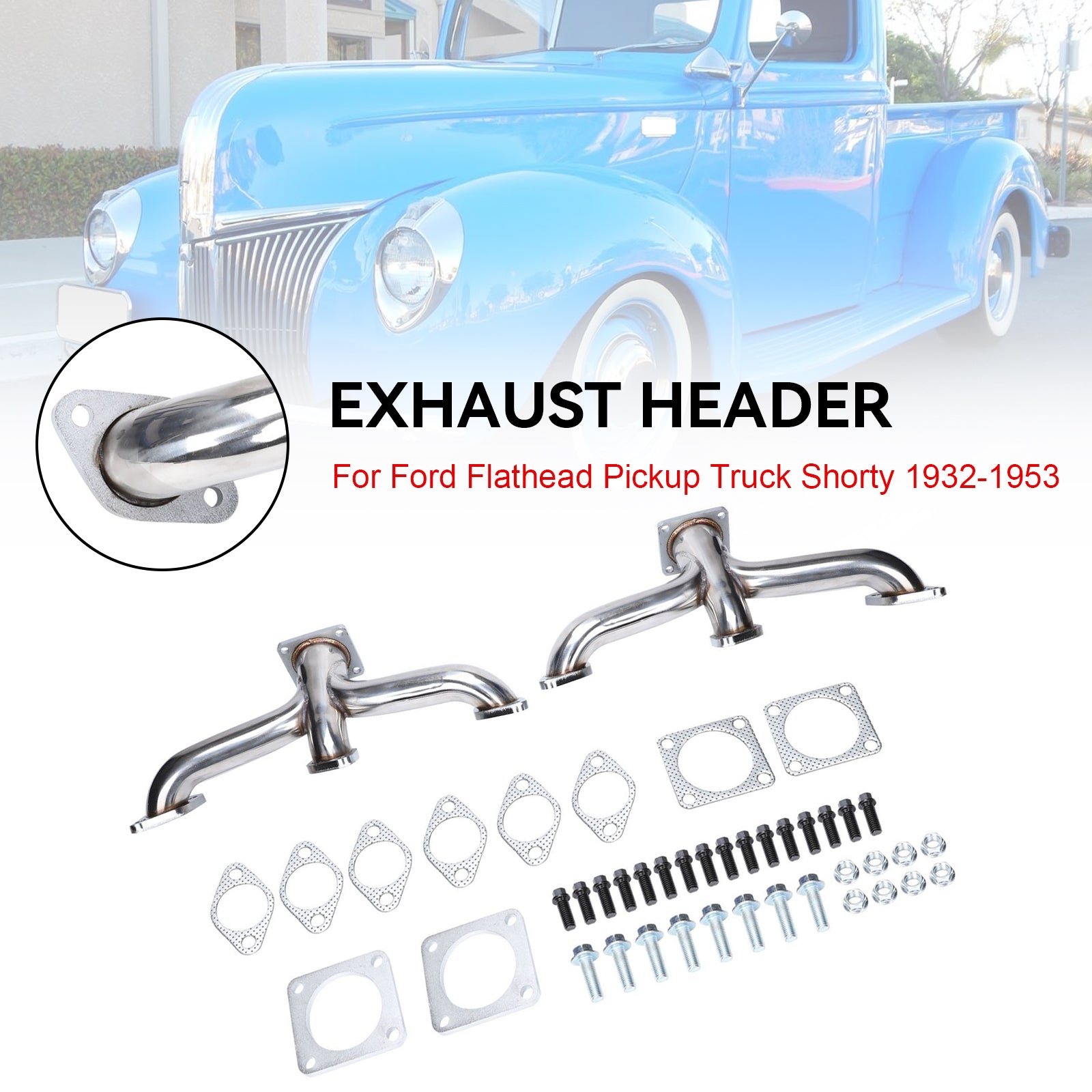 Échappement Header Shorty pour Pickup Ford Flathead V8 1932-1953 - Acier Inox