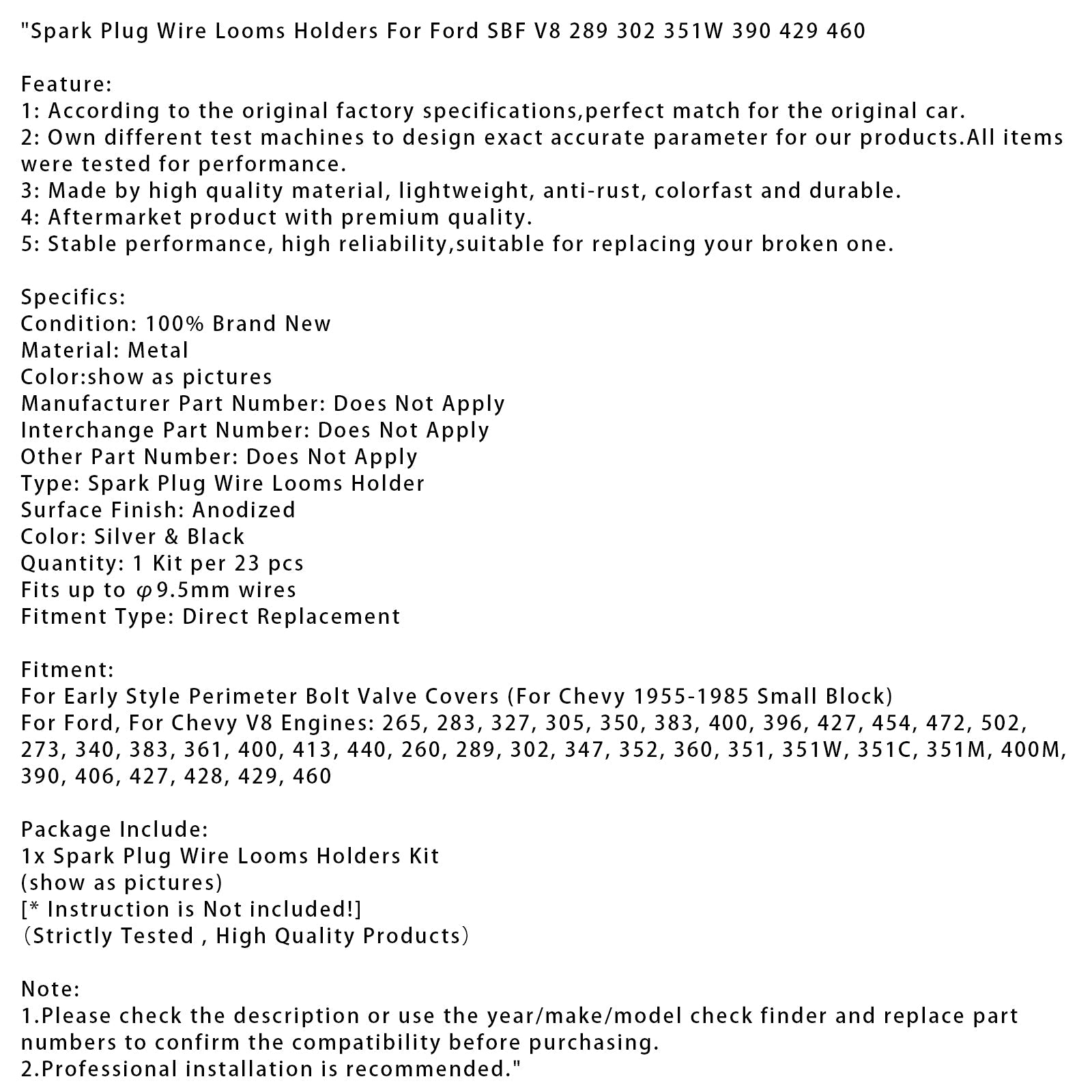 Supporti per cablaggio candele per Ford SBF V8 289 302 351W 390 429 460