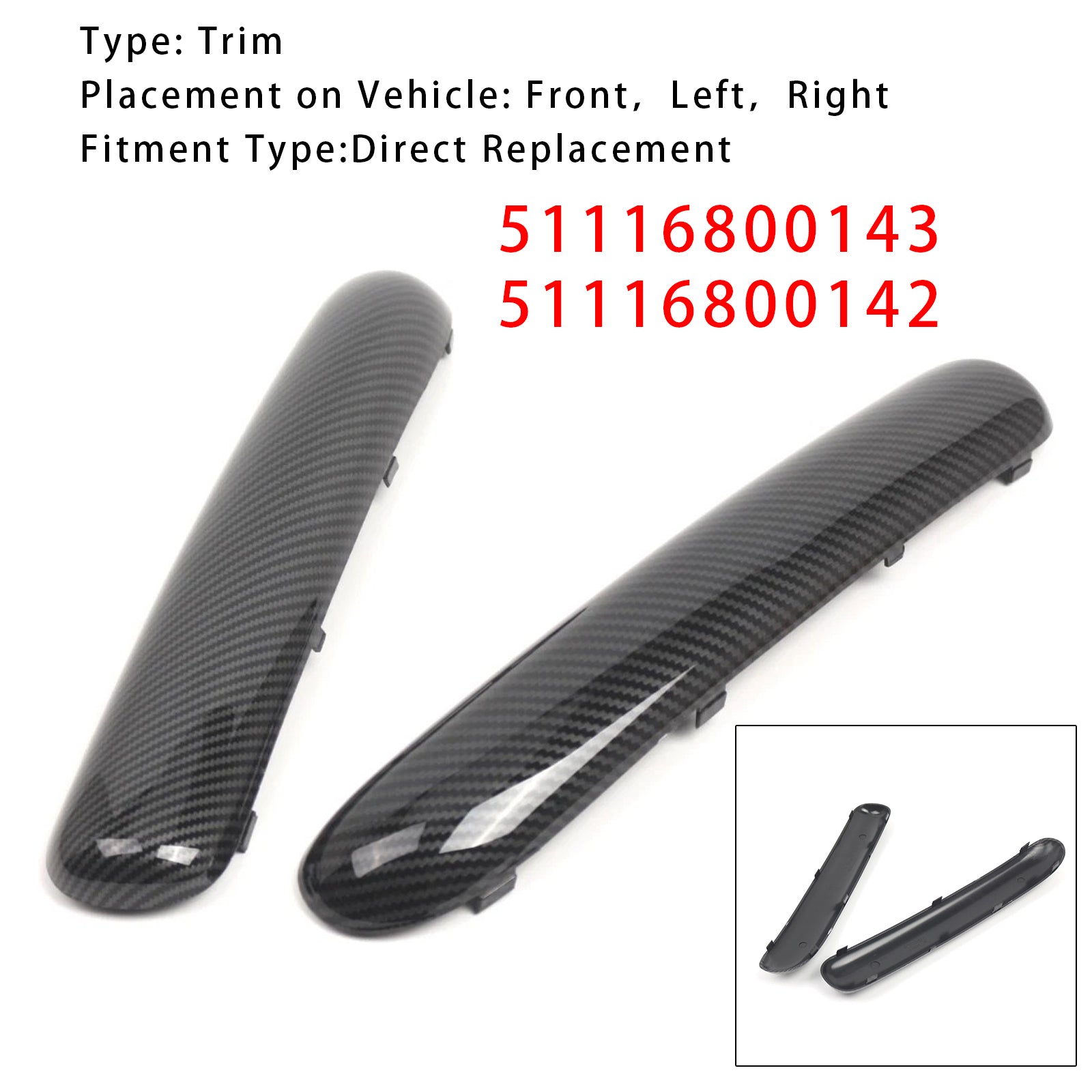 Par de molduras de parachoques delantero de fibra de carbono para Mini One Cooper R50/R52/R53 (2001-2004)