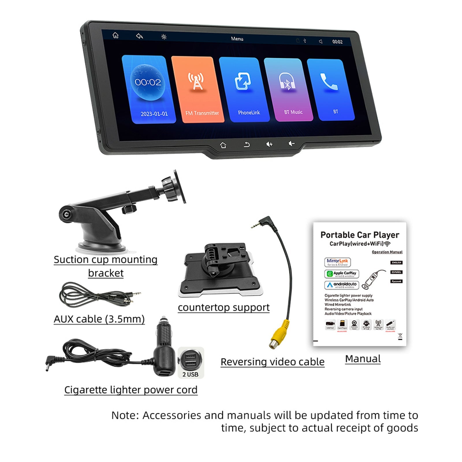 Draagbare draadloze Carplay Bluetooth MP5-speler met 10,26 inch scherm + 4 LED-camera's