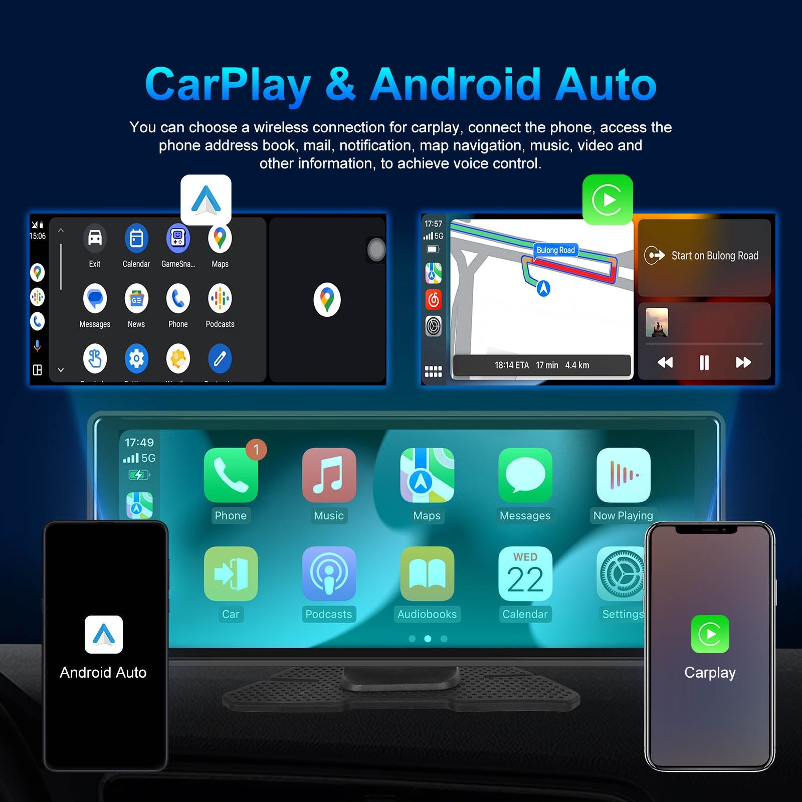 10.26 "" Bluetooth CarPlay HD -auton navigointi iso kosketusnäyttö AHD -kamera