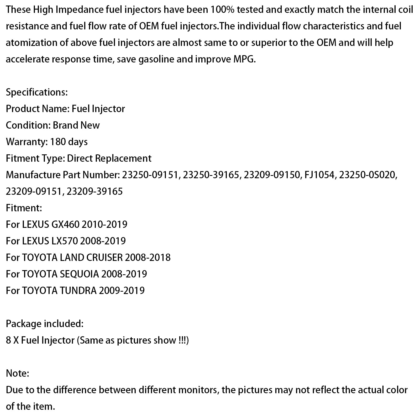 Iniettore di carburante a 8 pezzi 23250-0S020 per Toyota Tundra Sequoia 4.6 L 5.7 L 2008-2019