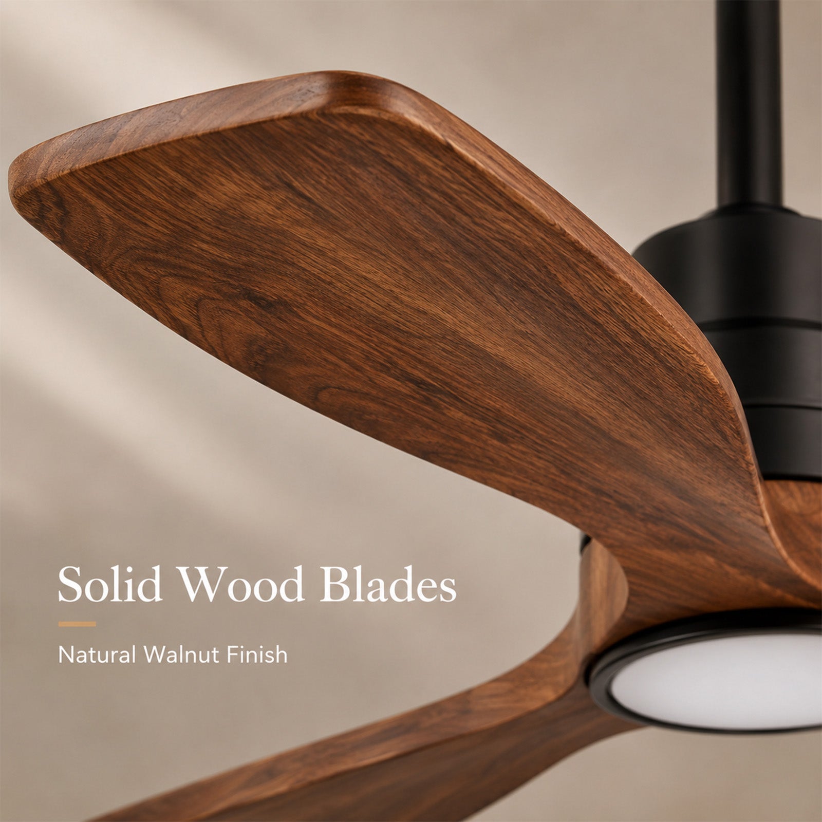 Ventilateur de Plafond Intelligent 52" avec Éclairage – Télécommande/App, Ultra Silencieux, Pales en Bois Massif
