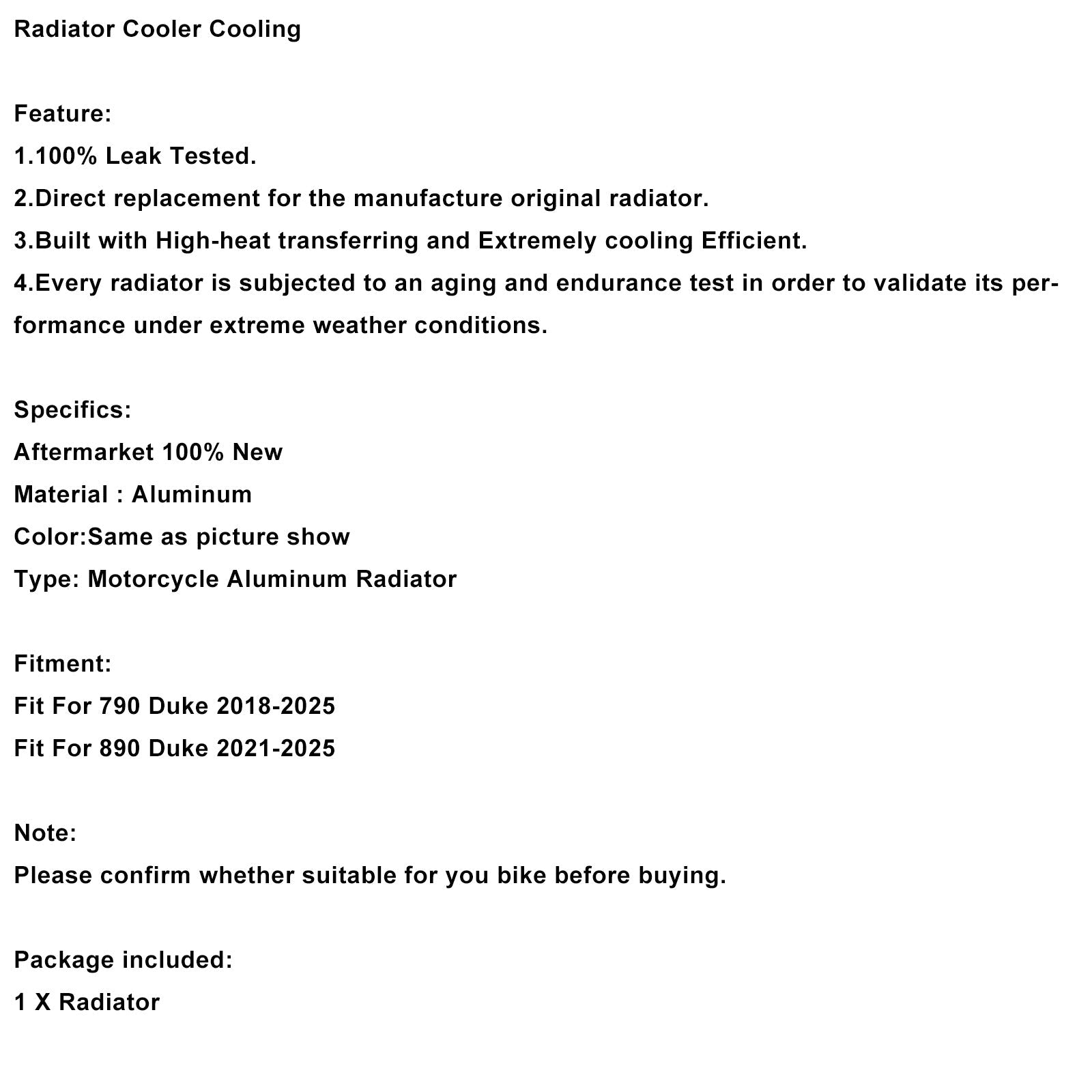 Refroidisseur de radiateur pour moteur 790 Duke (2018-2025)