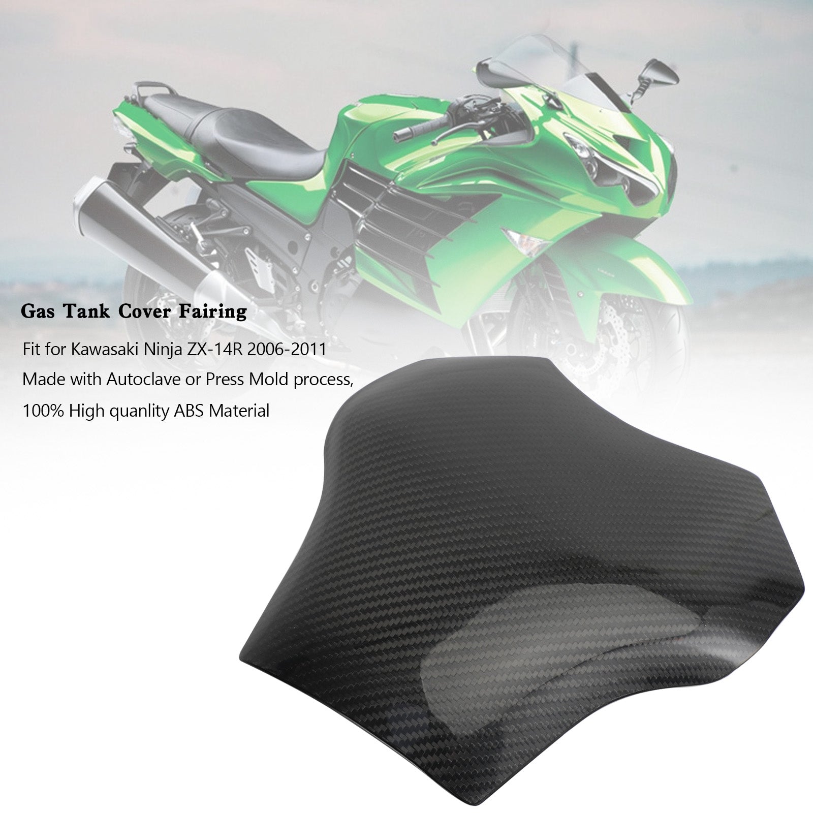 2006-2011 Kawasaki Ninja ZX-14R Carbone Protecteur de carénage de couvercle de réservoir de gaz